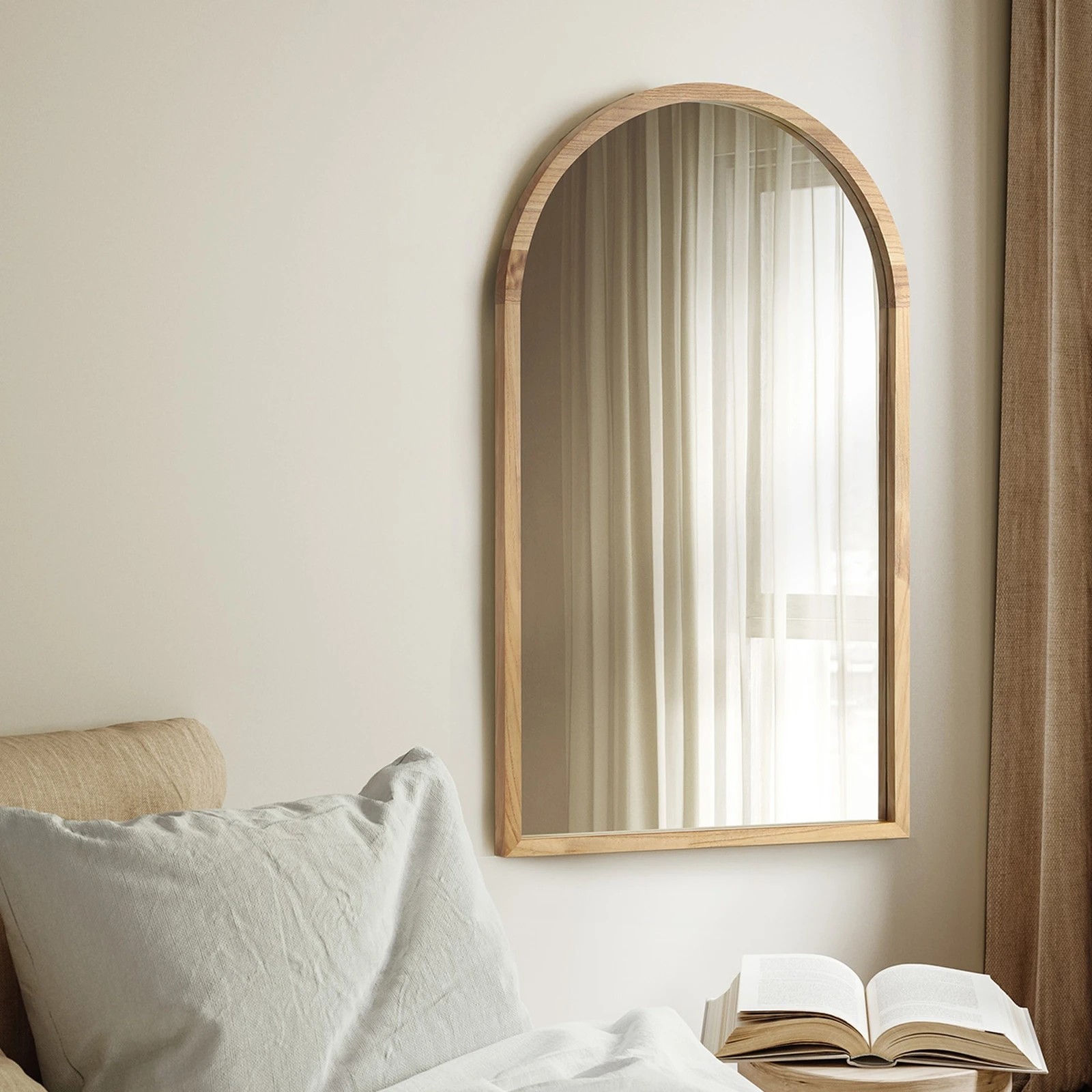 3 Oikiture Arched Wall Mirrors Vanity Home Decor Makeup Mirror 86x50cm Wooden
 - Natural, 3 of 9