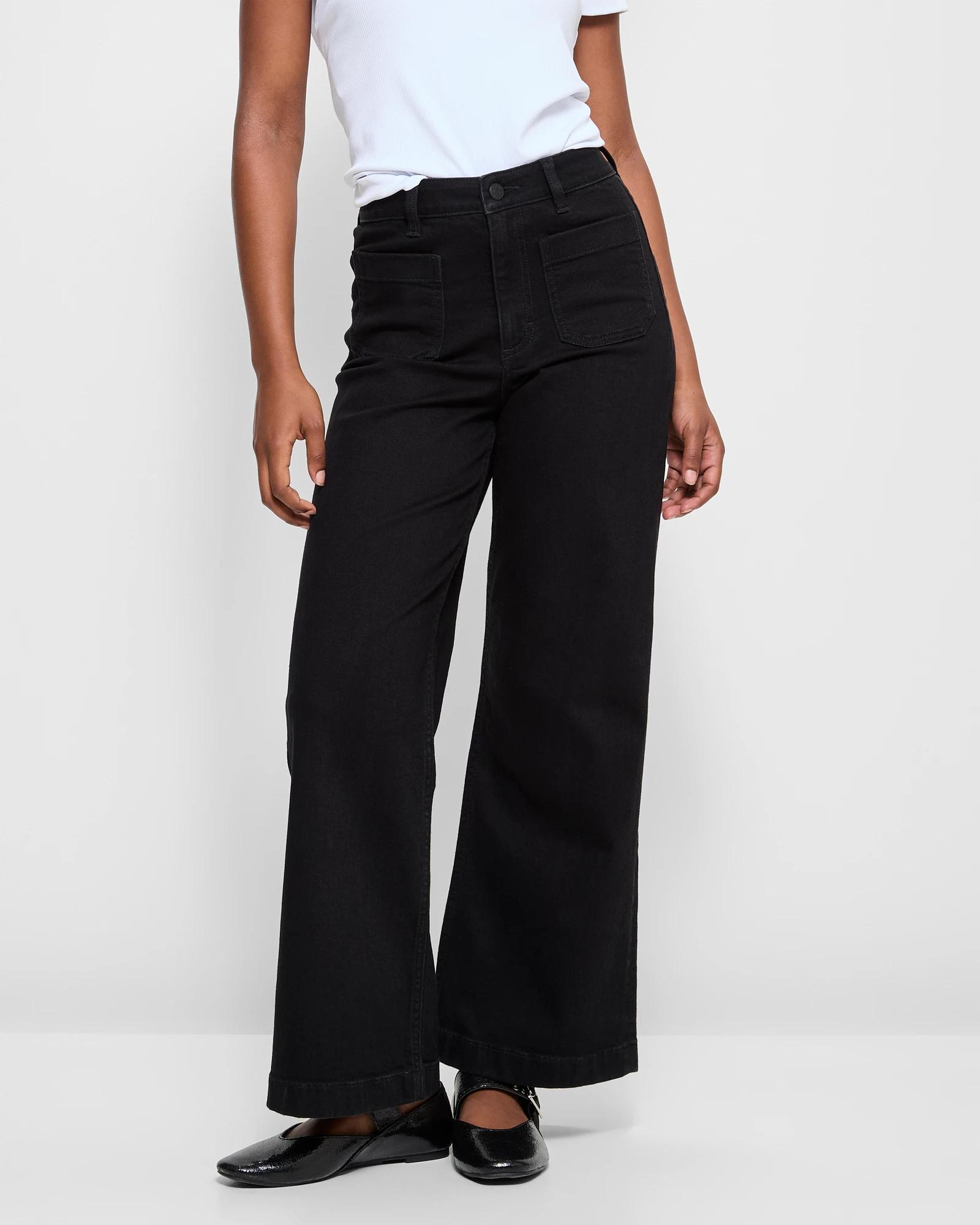 4 Target Petites Full Length Wide Leg Denim Jeans - Mila BLACK, 4 of 6