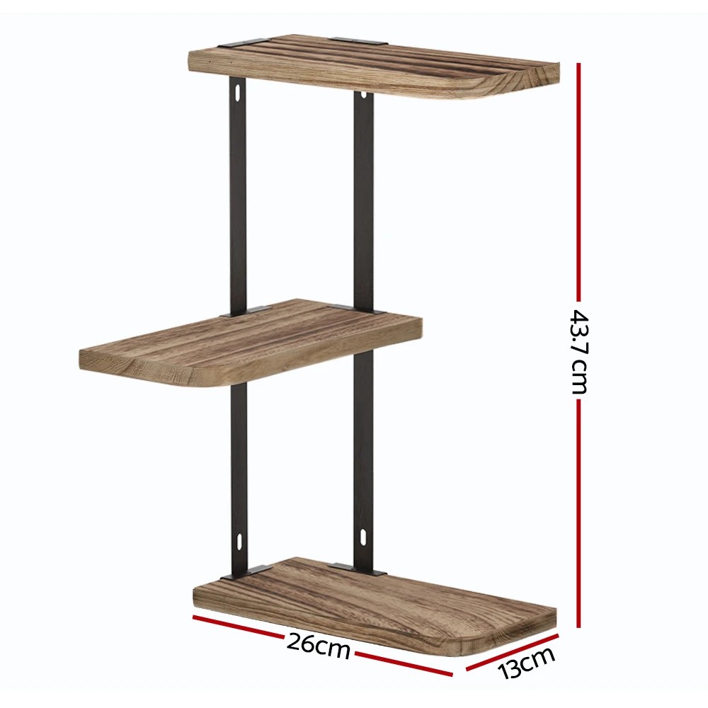 2 Artiss Floating Wall Shelf 3-Tier - Brown, 2 of 5