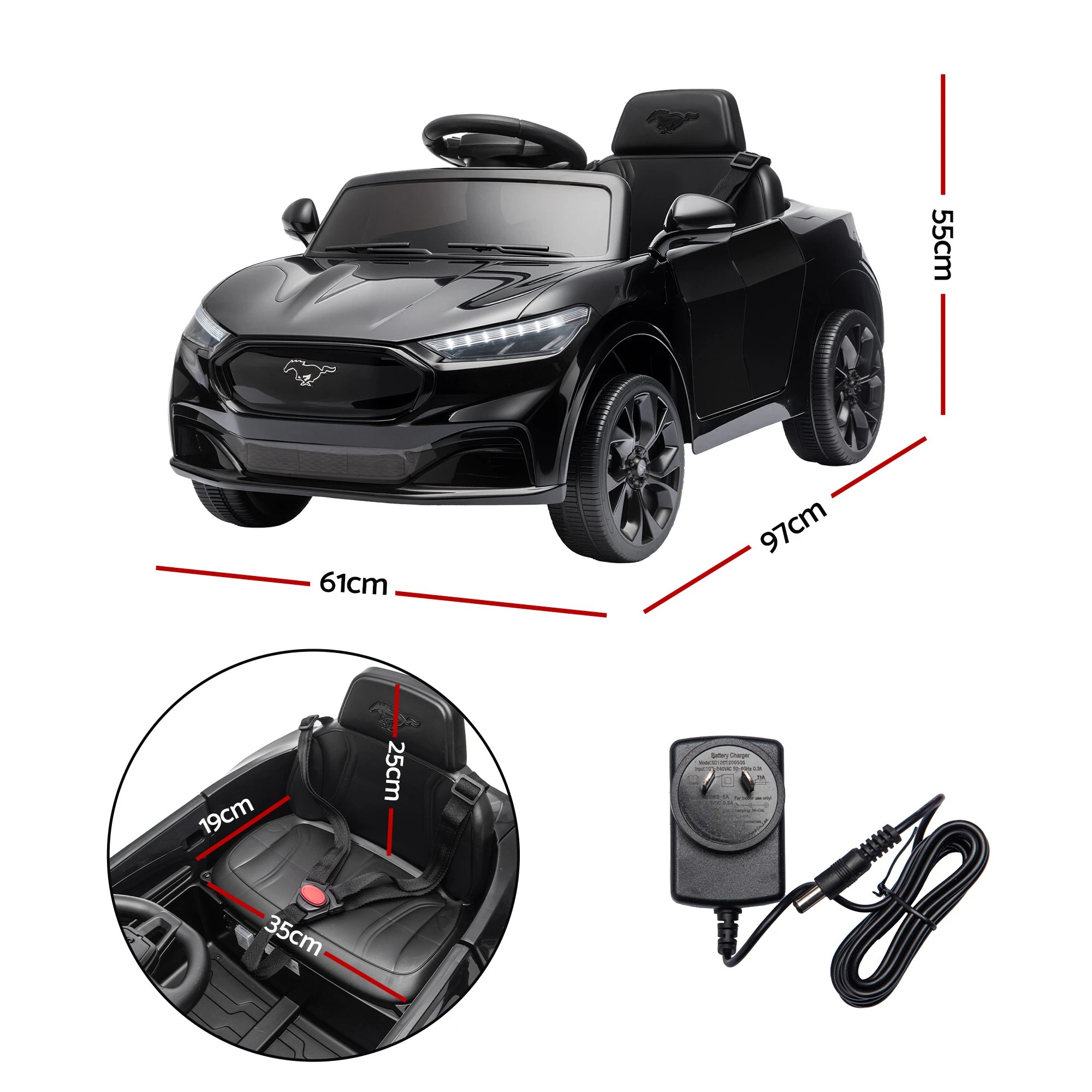 3 FORD Kids Ride On Car Licensed Ford 12V Electric Ride-On Toy with Remote Control Horn Music Headlights - Black, 3 of 9