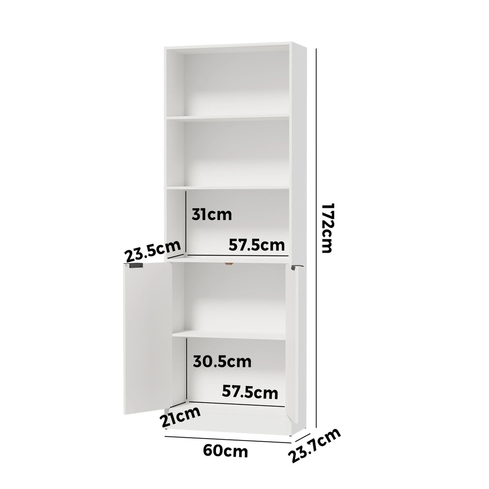 2 Oikiture Tall Bookcase Display Shelf 2 Door Adjustable Storage Cabinet - White, 2 of 8