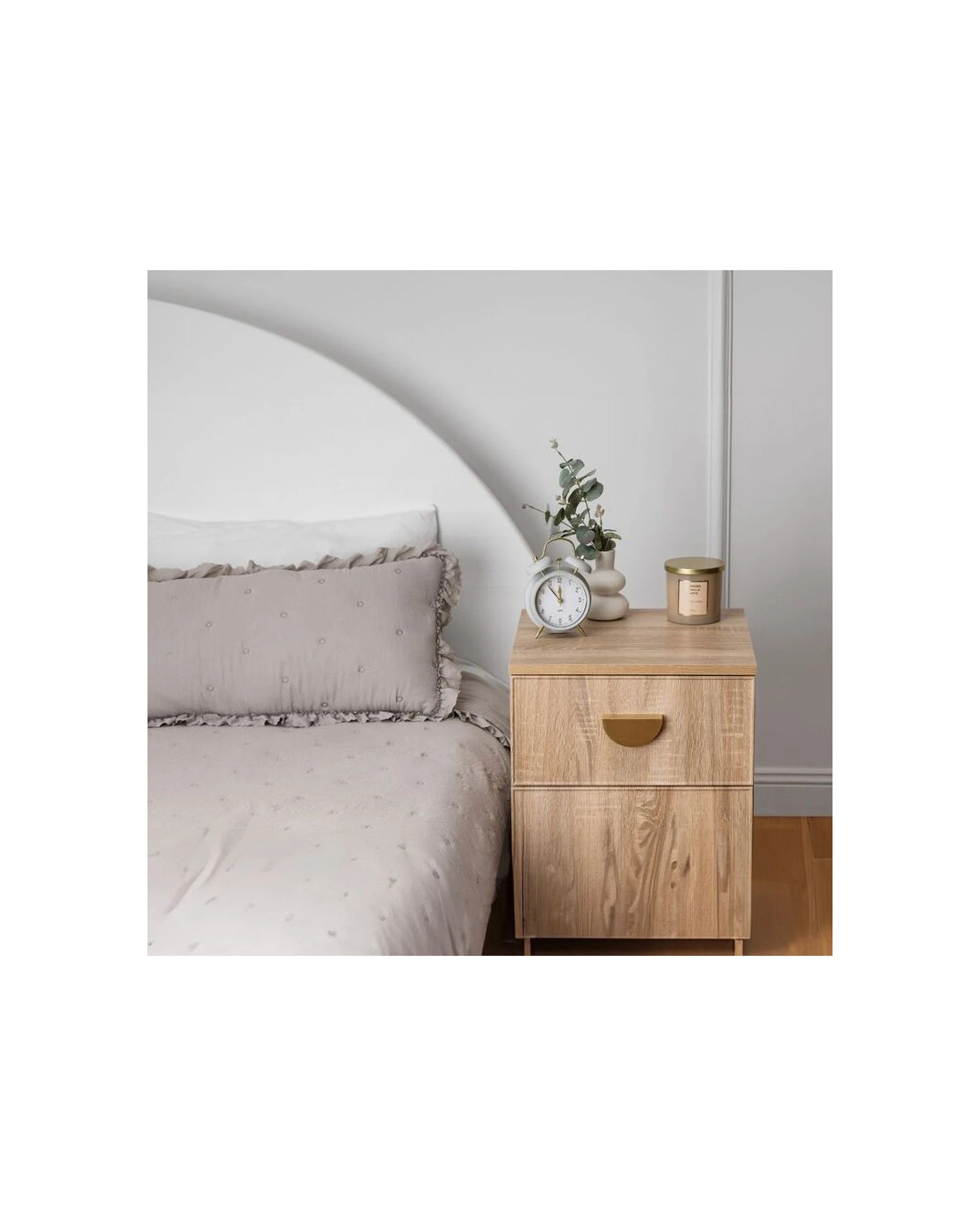4 European Cabinetry Porto Oak Slim Bedside Table Brass Half Moon Handle - Natural, 4 of 4