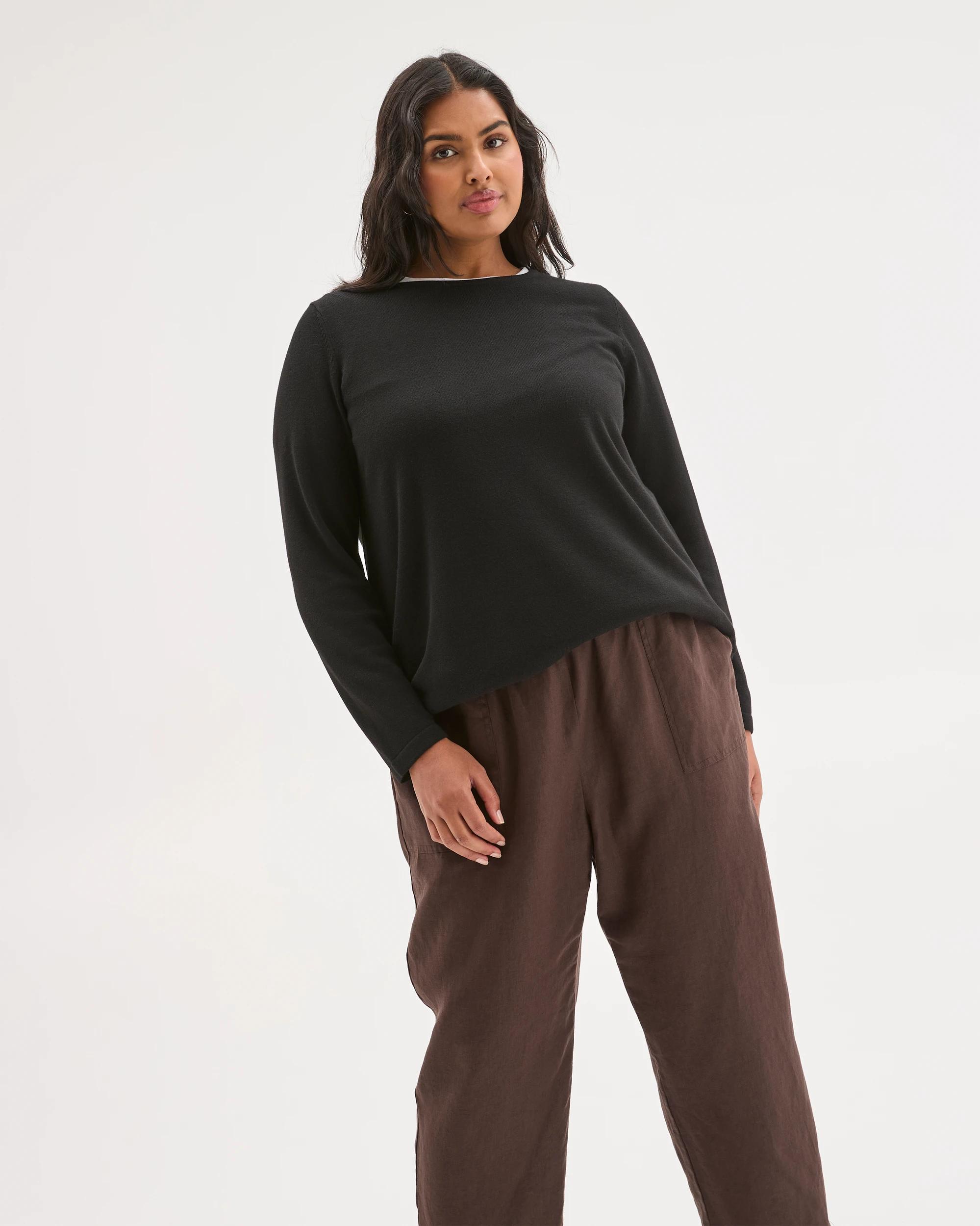 1 Target Curve Plus Size Long Sleeve Curve Hem Rib Jumper BLACK, 1 of 5