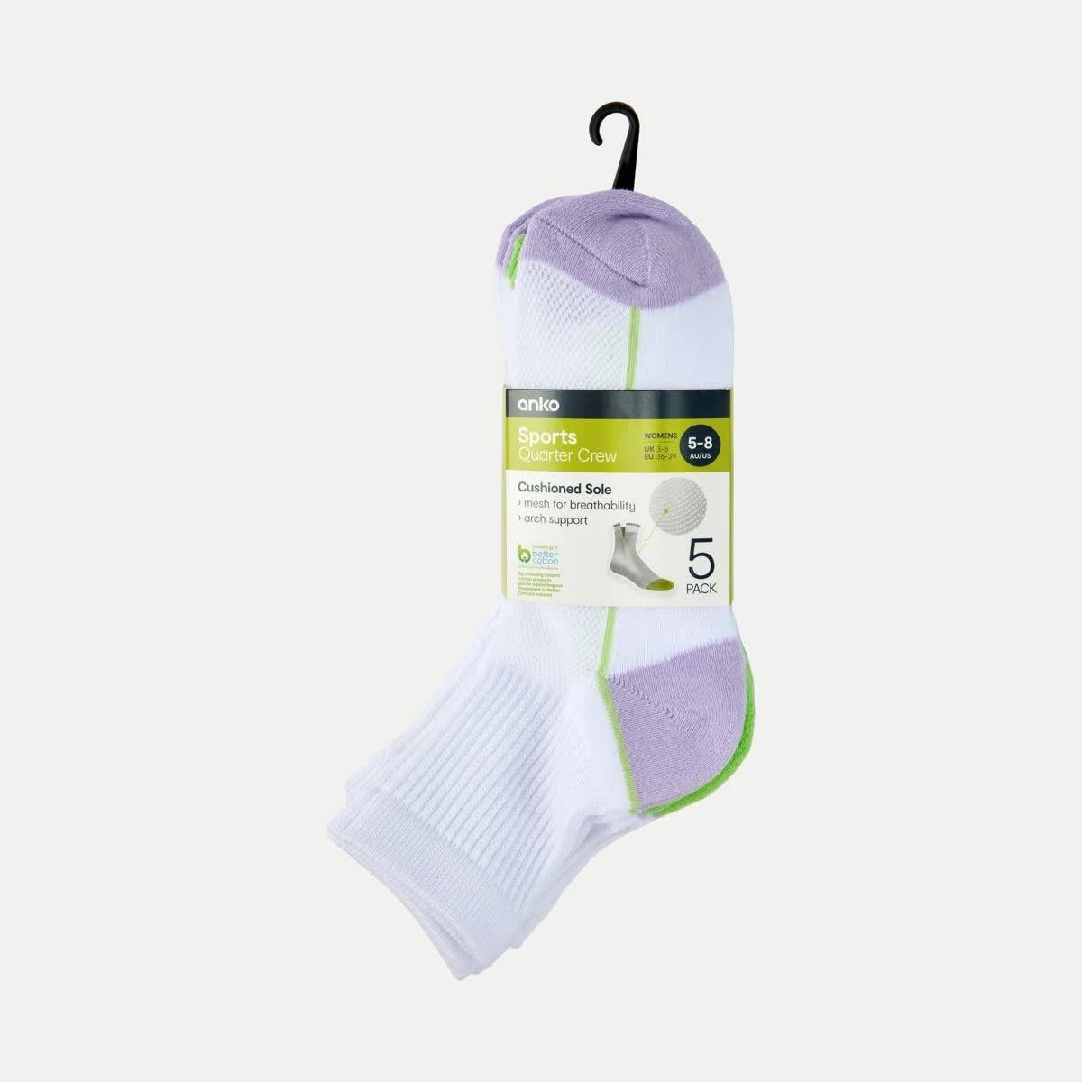 3 5 Pack  Active Terry Quarter Crew Socks WHITE, PINK, GREEN, 3 of 3