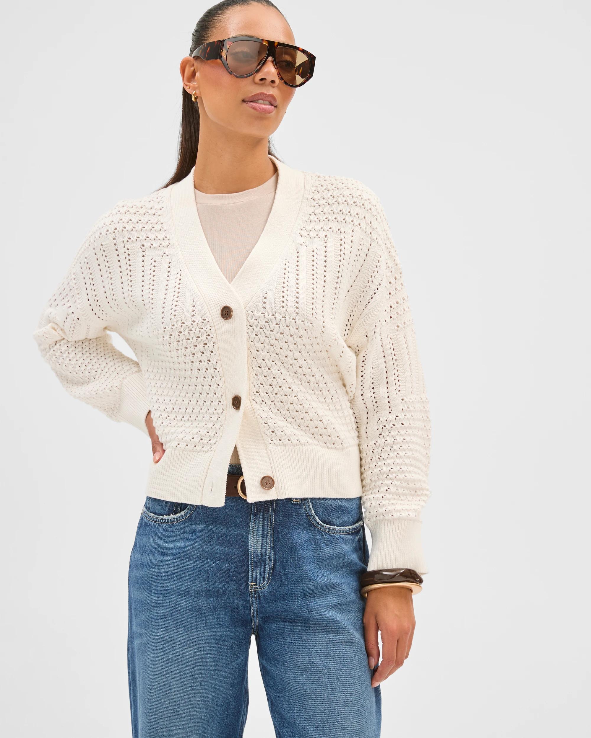 4 Target Woman Australian Cotton Crochet Knit Cardigan CLOUD DANCER, 4 of 7