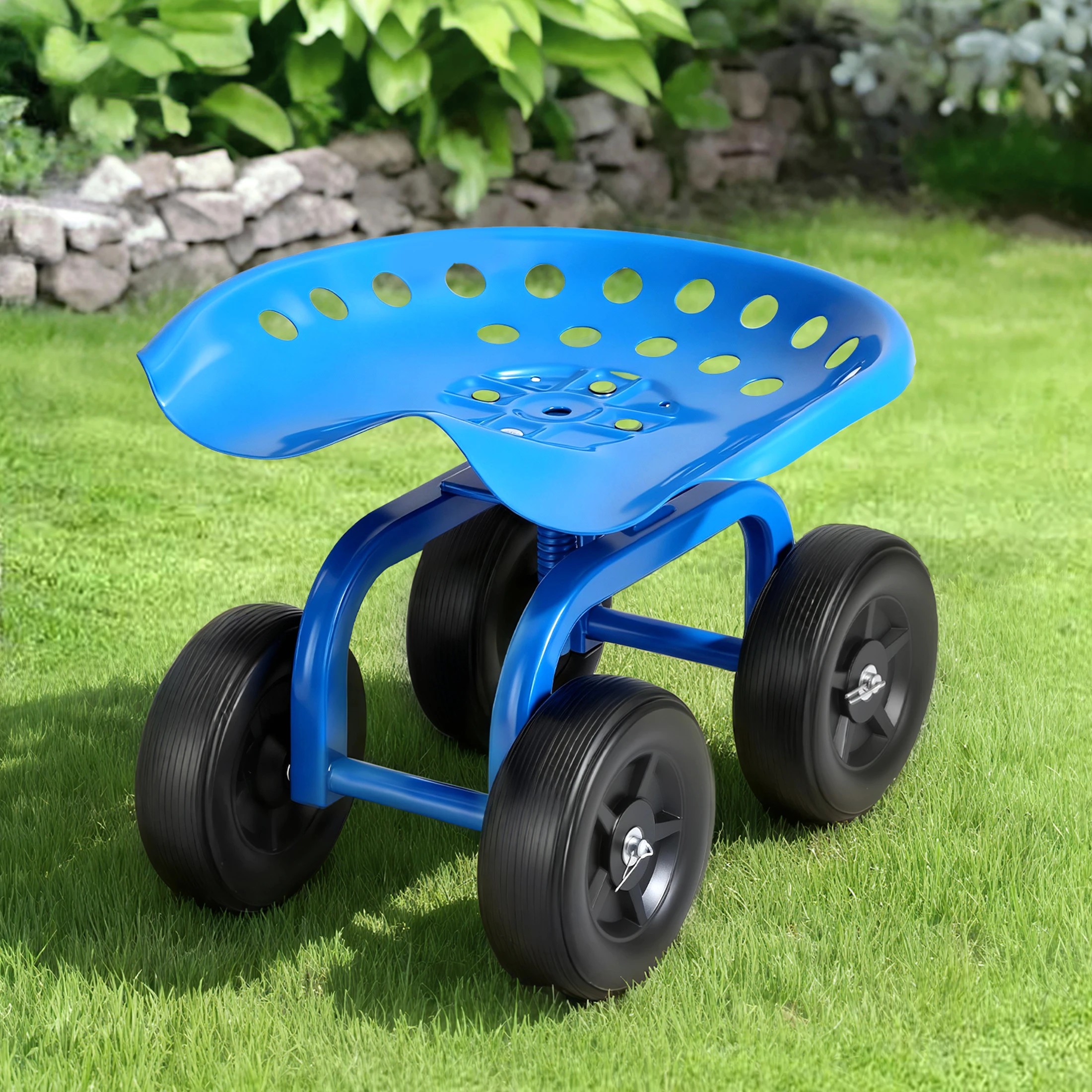 9 Gardeon Garden Seat 360 Swivel Rolling Adju Height Work Scooter Cart Wheels Heavy Duty 150kg - Multi, 9 of 9