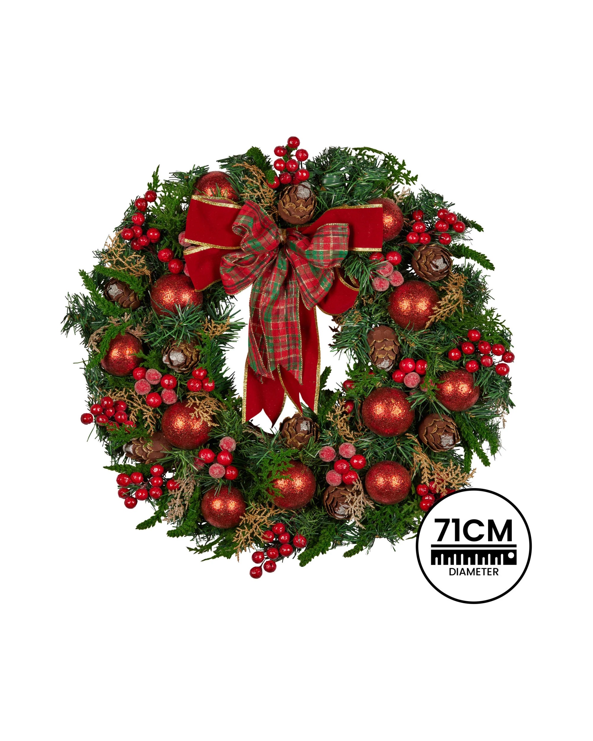 3 Christabelle Stunning 71cm Christmas Wreath Lush Red Baubles Berries Pine Cones And Bow Front Door Decoration, 3 of 10