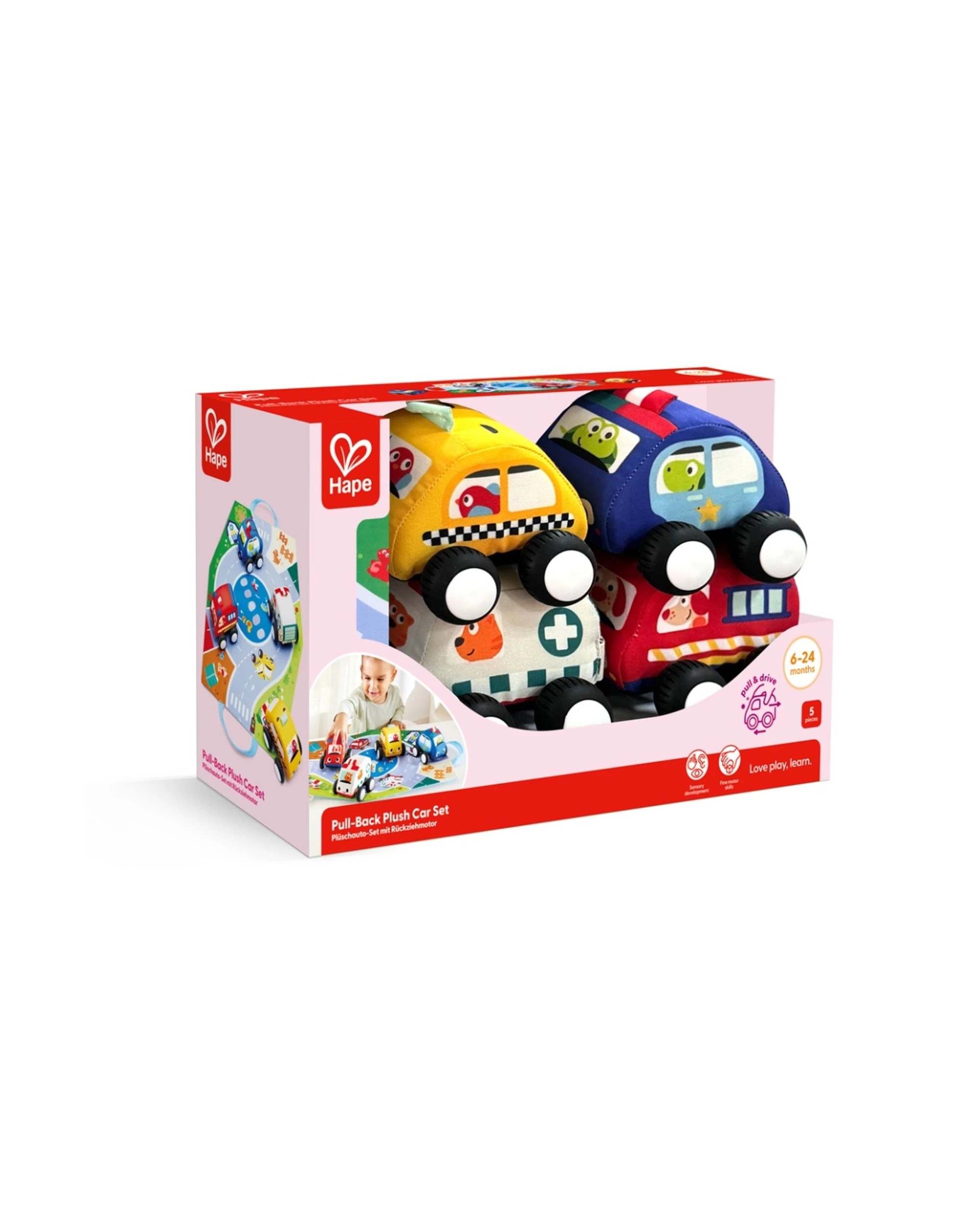 2 Hape Pull-Back Plush Car Set Soft Kids Toy 38x25x9.5cm - Multi, 2 of 4