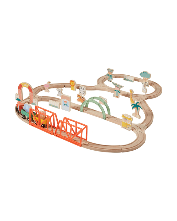55 Piece Wooden Train Zoo Playset
