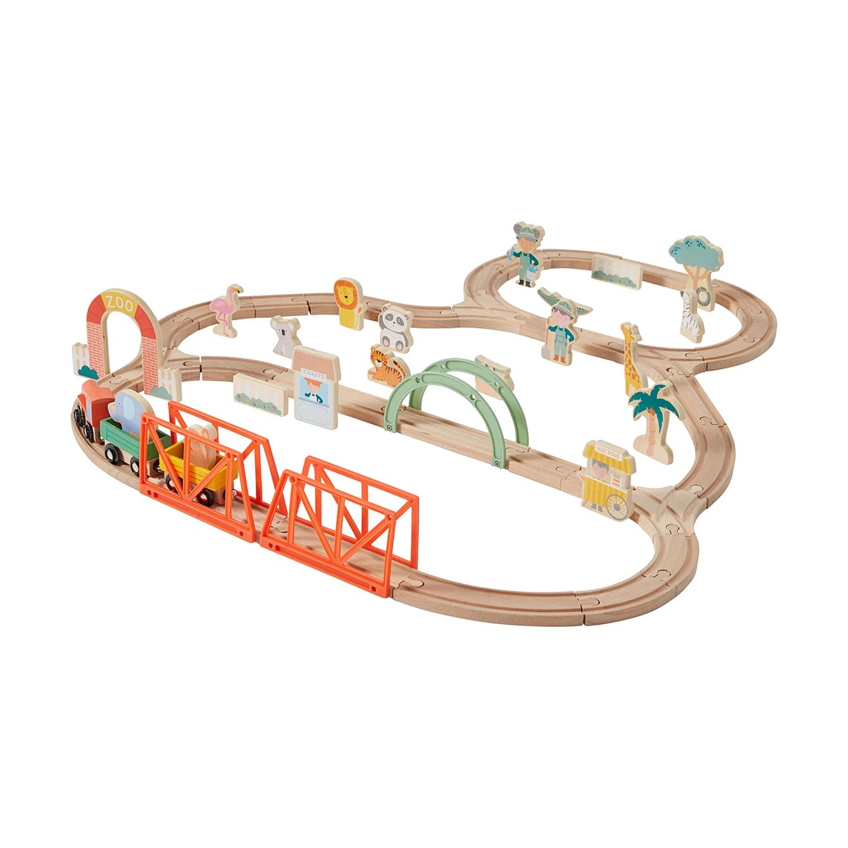 1 55 Piece Wooden Train Zoo Playset, 1 of 10