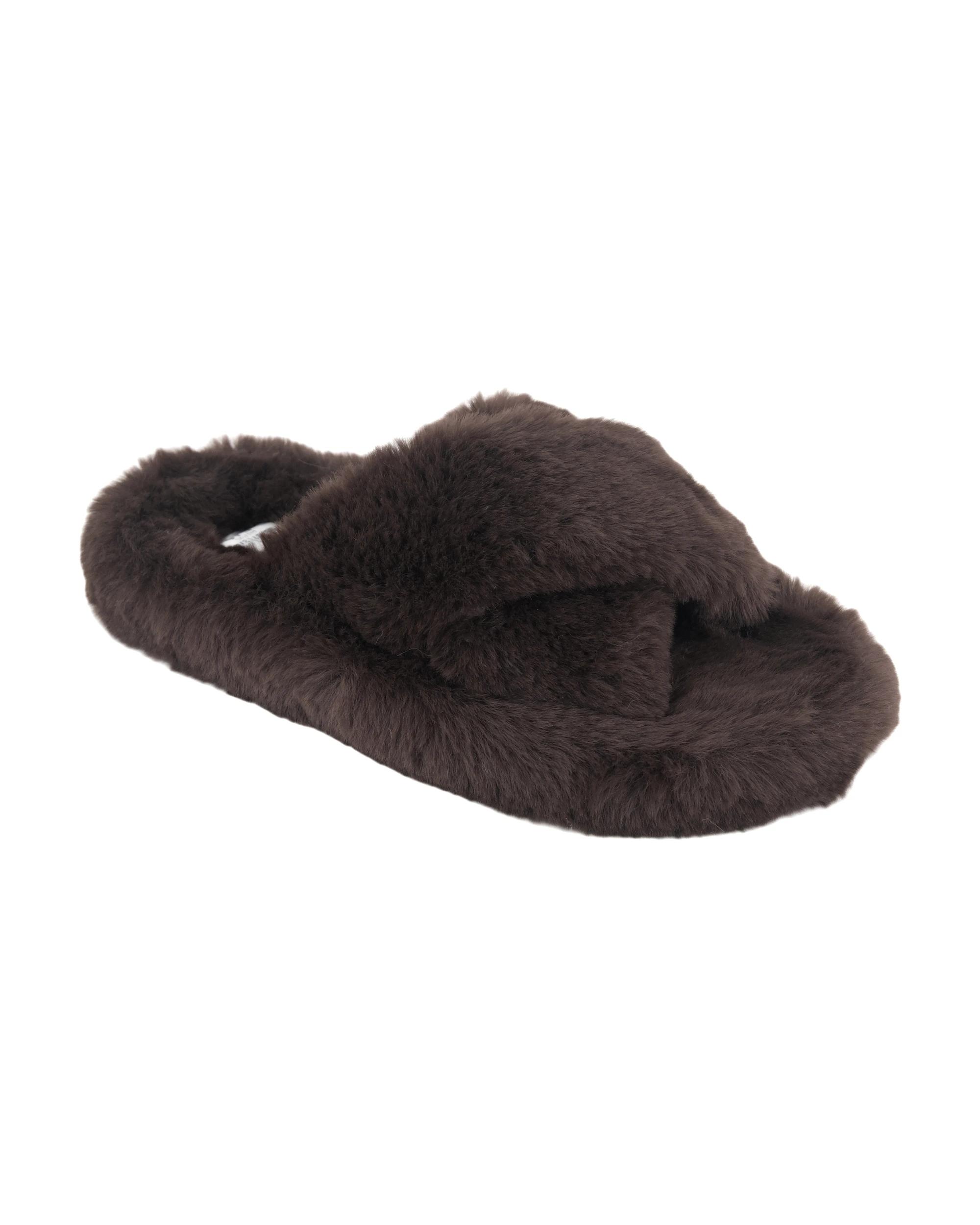 1 Crossover Furry Slippers Bittr Choc, 1 of 3