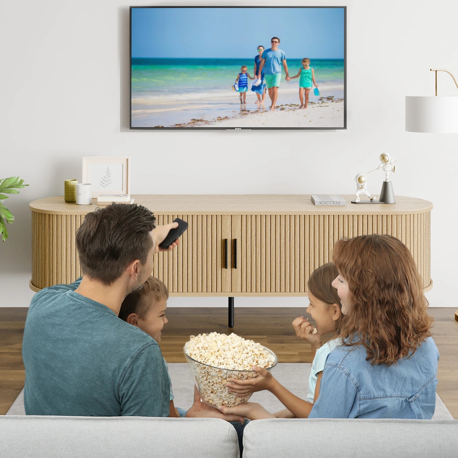 7 Alfordson TV Cabinet 160cm Entertainment Unit Stand Tambour Sliding Doors  - Oak, 7 of 10