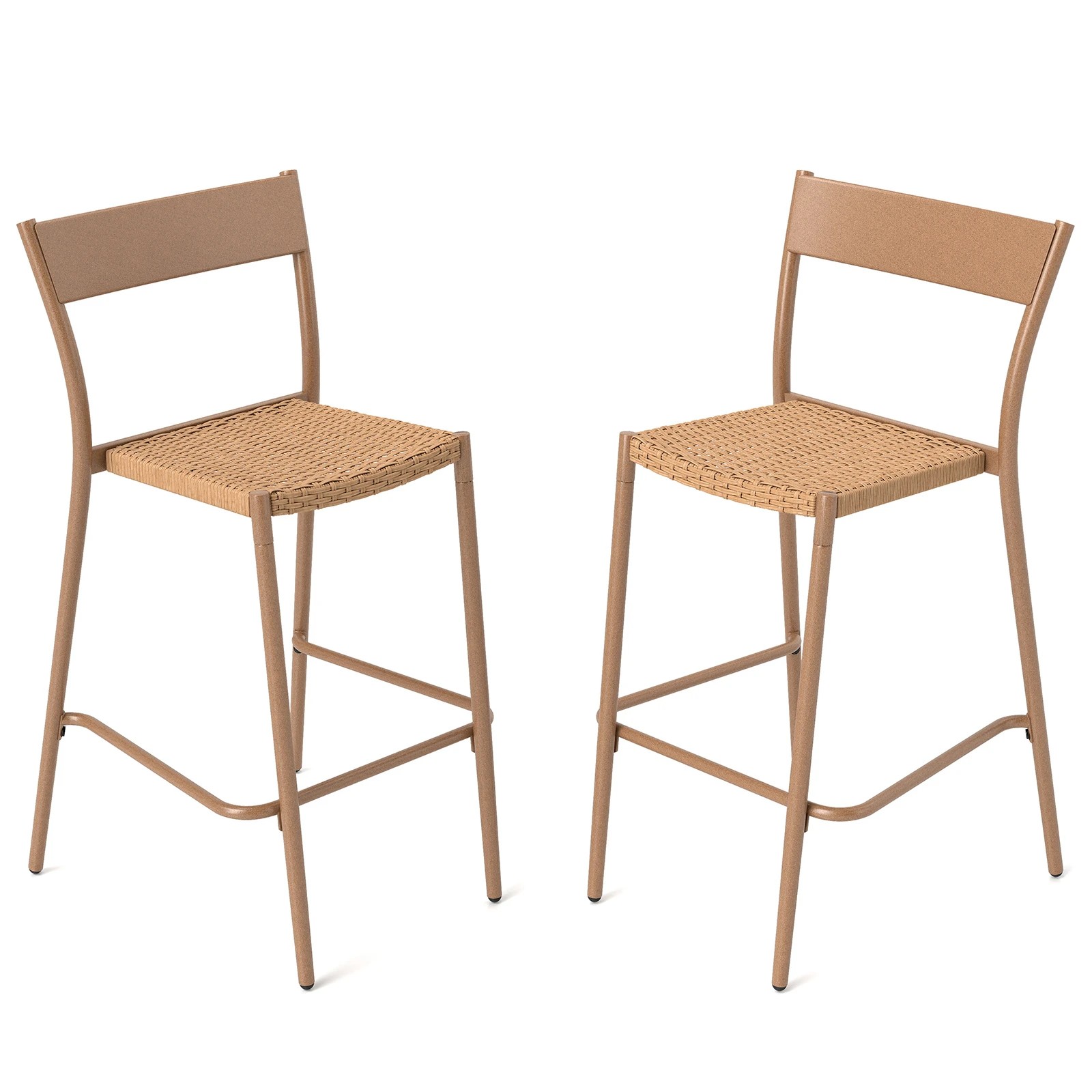 1 Costway 2x Patio Bar Stools Outdoor Wicker Chairs Counter Height Barstools, 1 of 2