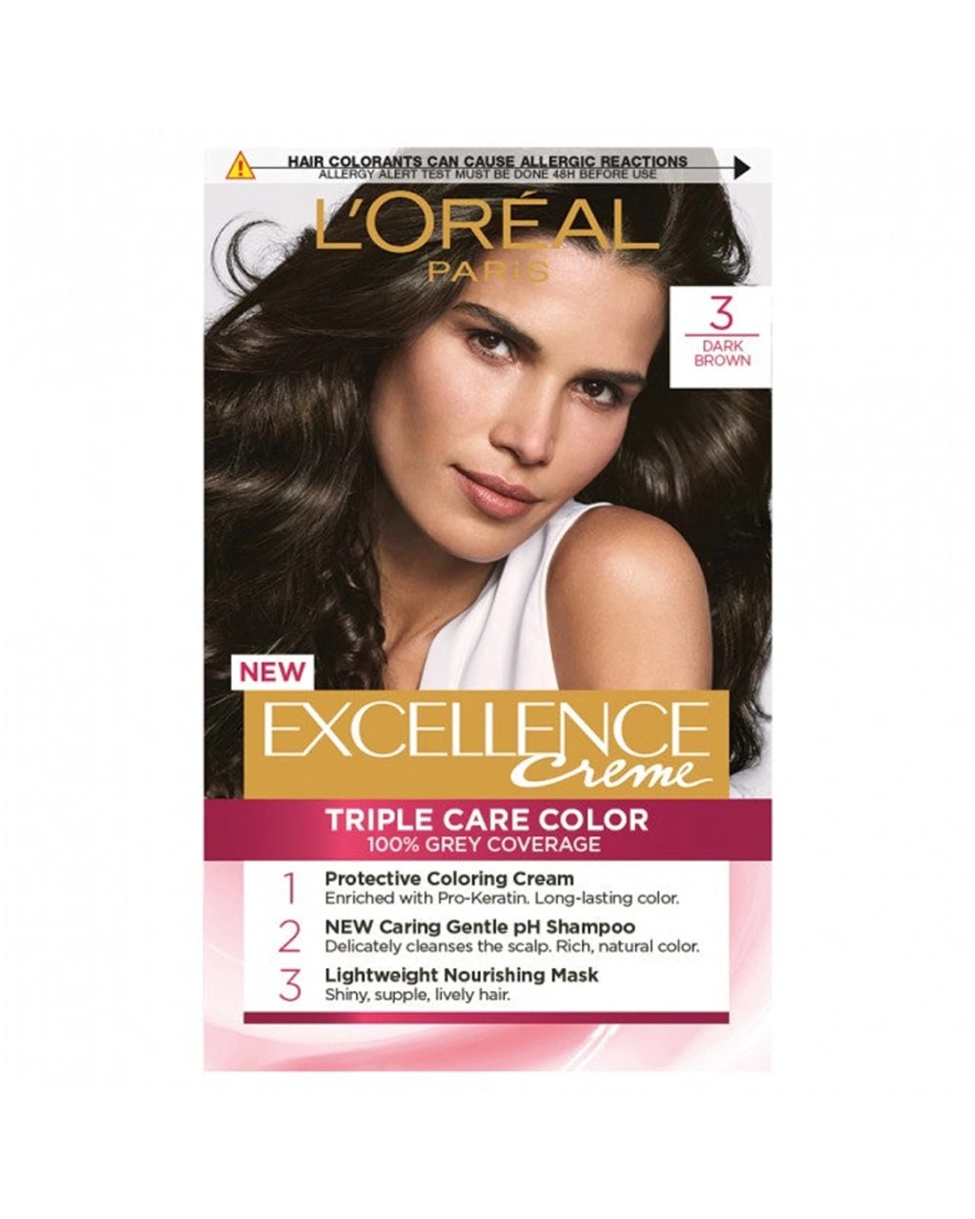 1 Loreal Excellence Crème 3 Darkest Brown Hair Colour - Brown, 1 of 1