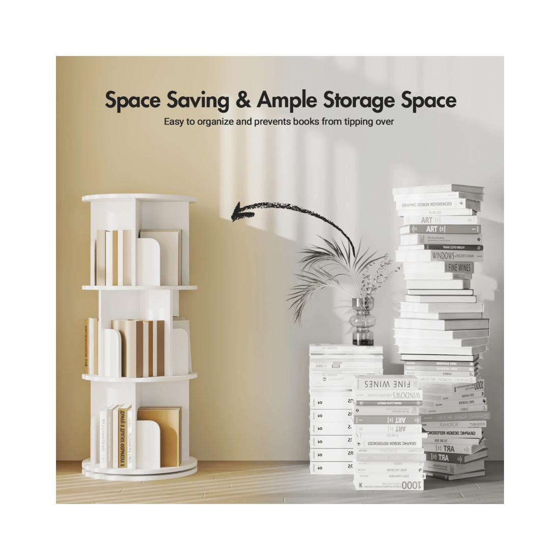 6 Advwin 3 Tiers Bookshelf Rotating Corner Bookcase Cabinet Revolving Display Stand Rack White, 6 of 8