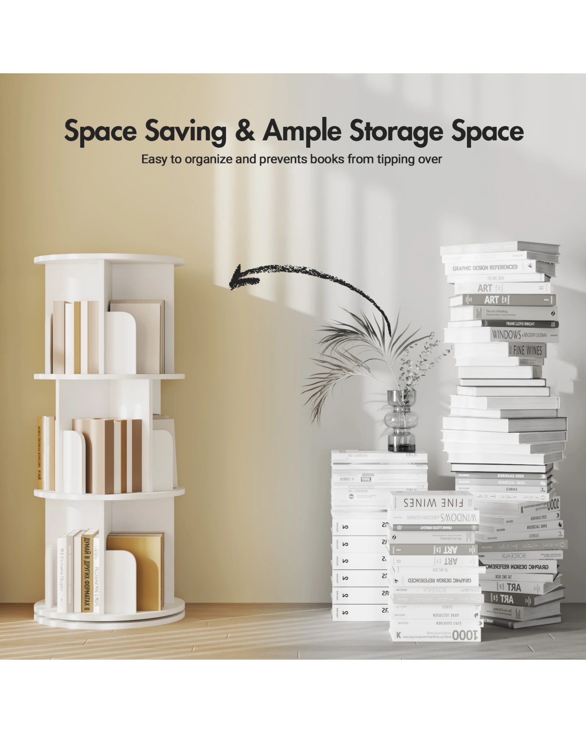 6 Advwin 3 Tiers Bookshelf Rotating Corner Bookcase Cabinet Revolving Display Stand Rack White, 6 of 8