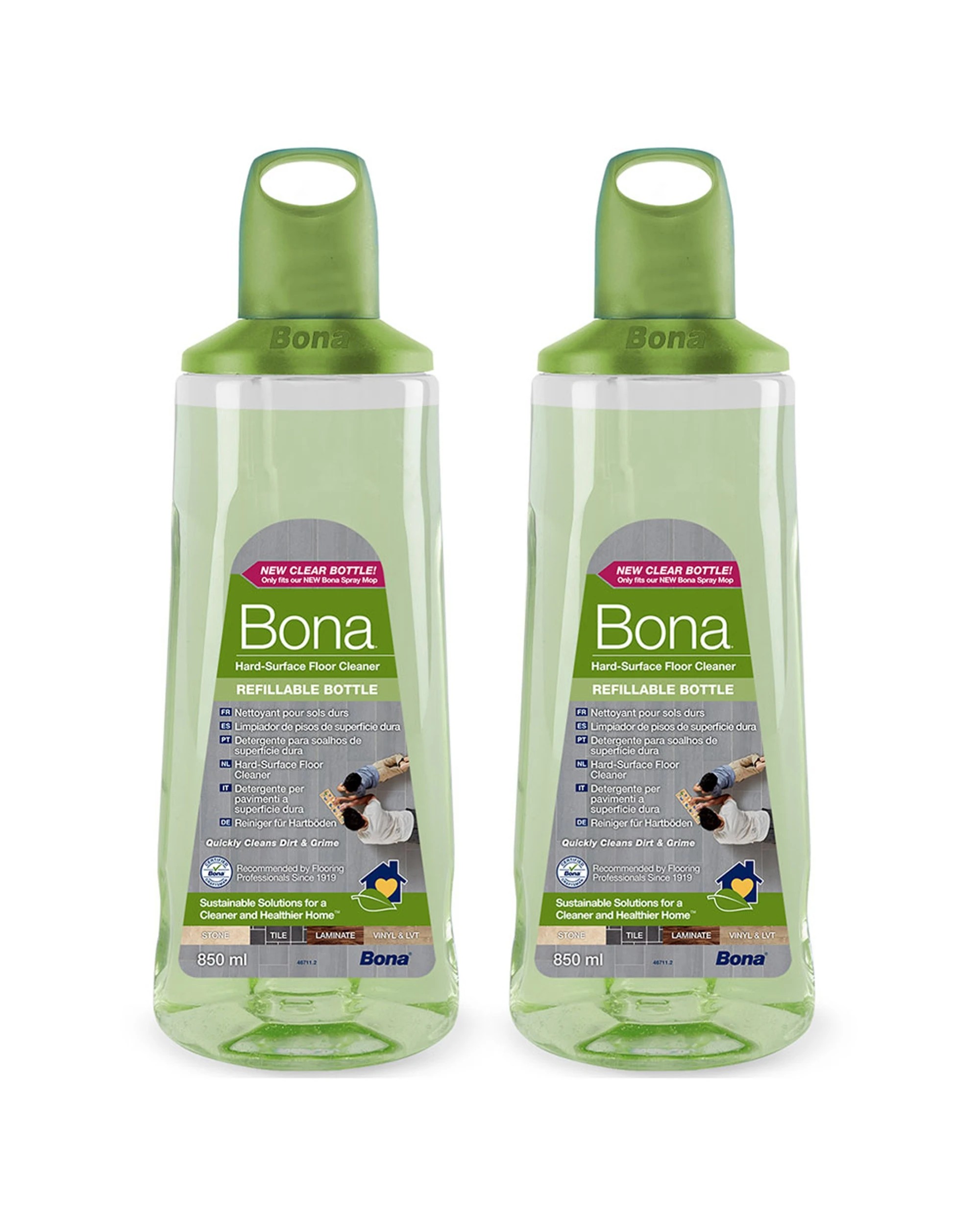 1 Bona Stone Tile Laminate Cleaner 2 x 850ml Refillable Cartridge For Spray Mop - Clear, 1 of 1