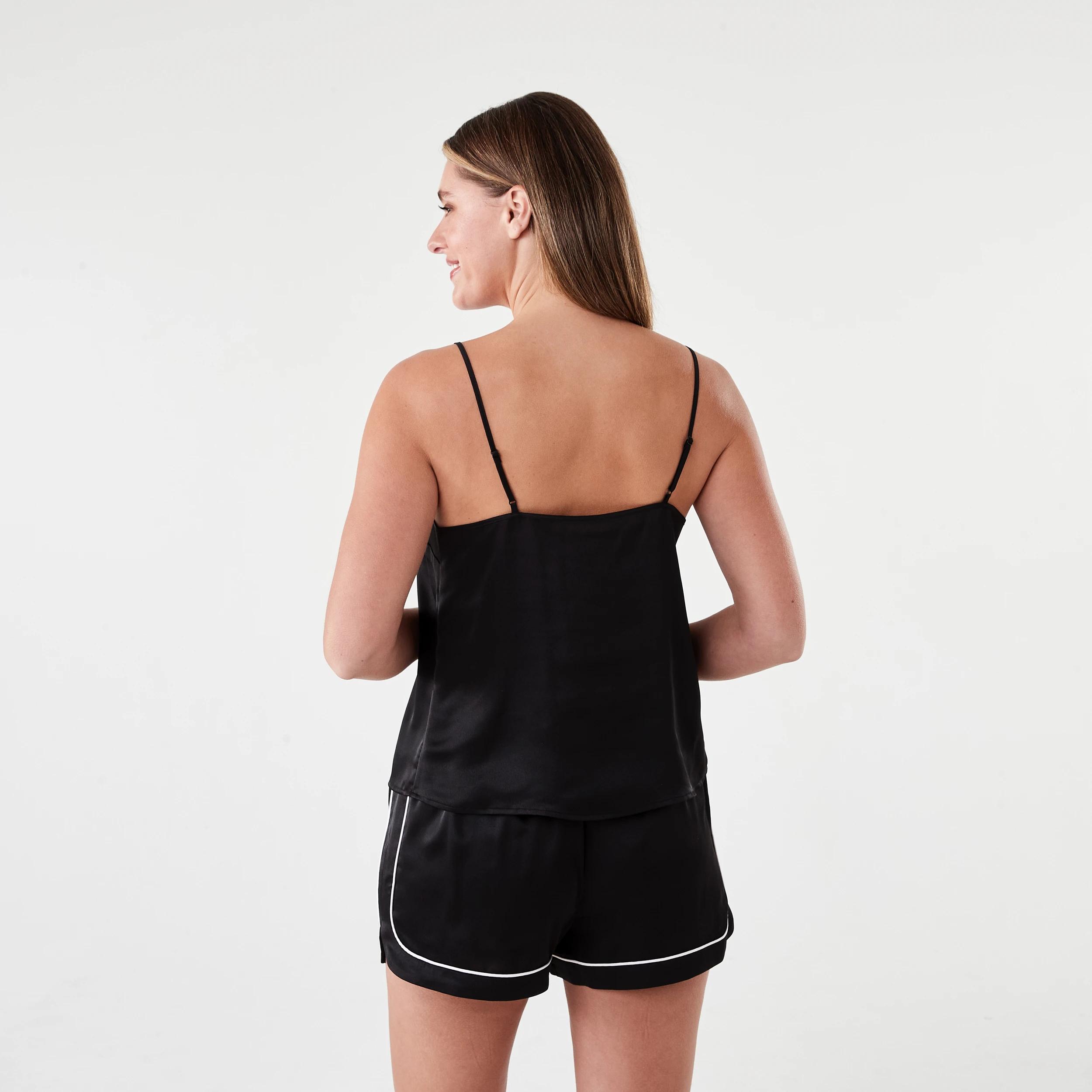 3 Satin Cami and Shorts Pyjama Set Black, 3 of 8
