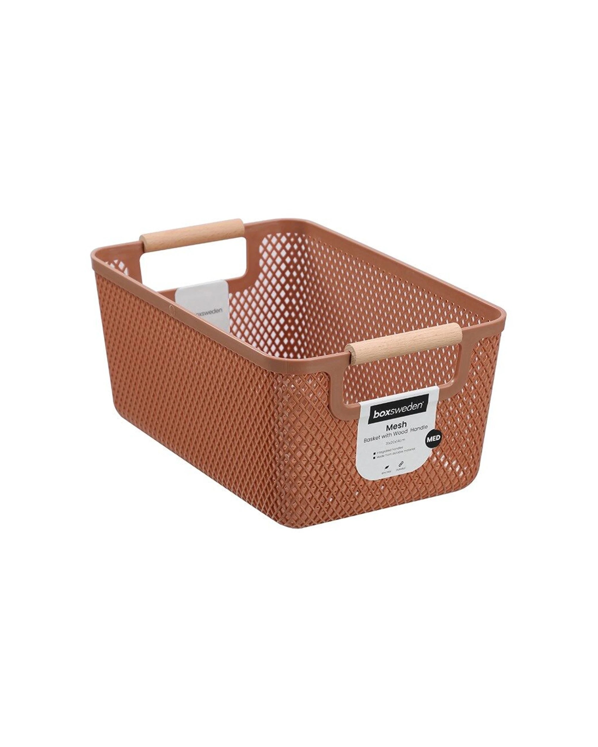 7 Boxsweden 6PK Mesh Plastic Basket Wood Handle Medium 31x20x14cm - Multi, 7 of 7