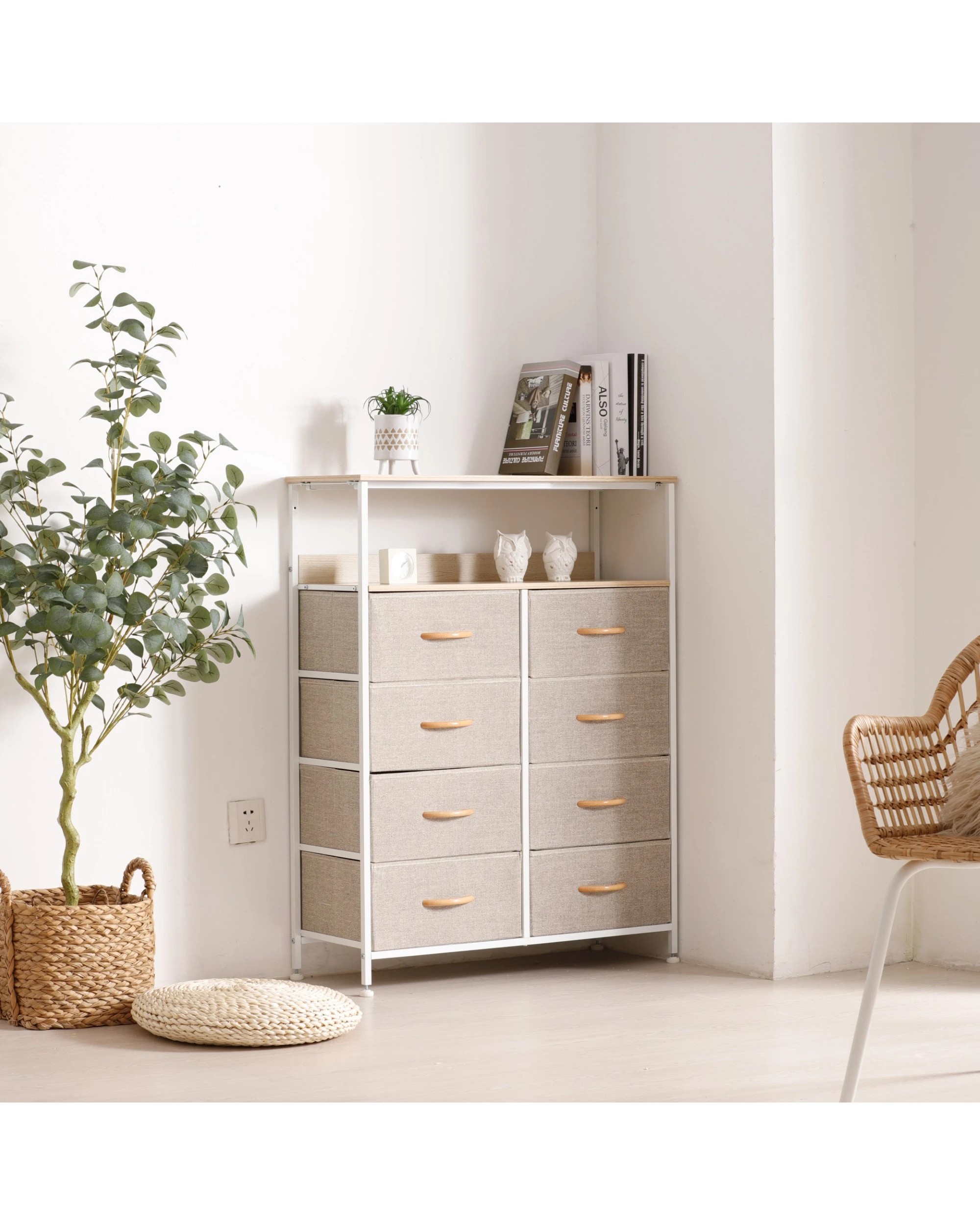 2 Sherwood Luna 8 Drawer Fabric Home Storage Dresser With Shelf - Cream, 2 of 7