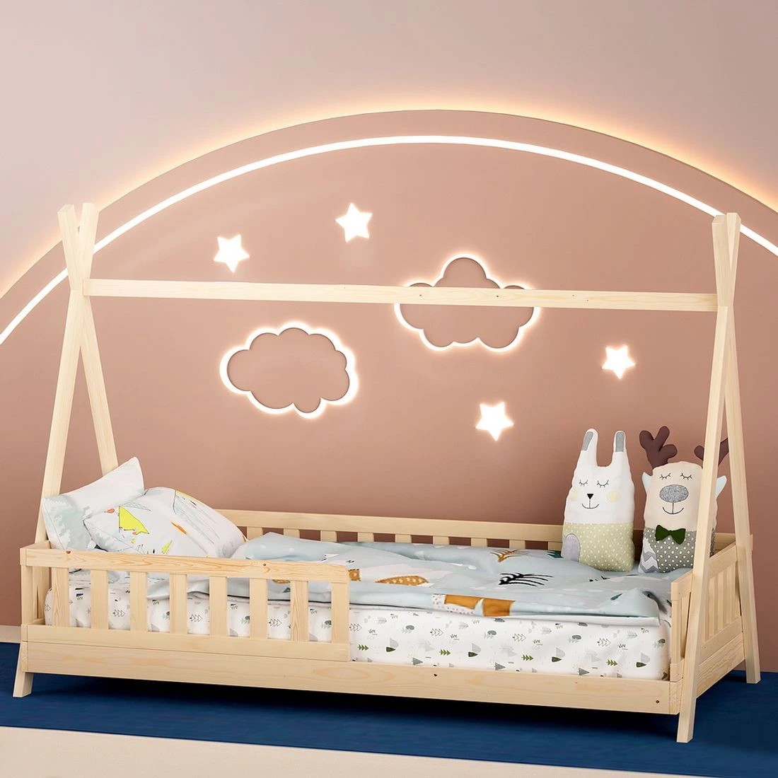 3 Artiss Bed Frame Wooden Kids House Frames Oak PUAH - Natural, 3 of 7