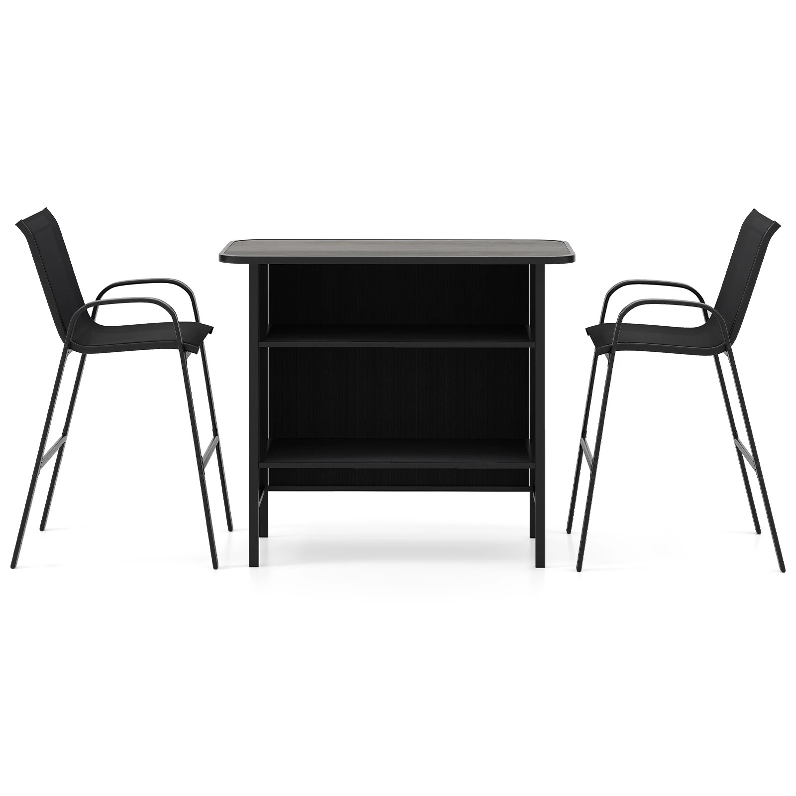 1 Costway 3PCS Outdoor Bar Table Stool Set Patio Counter Height Dining Table Set - Black, 1 of 1