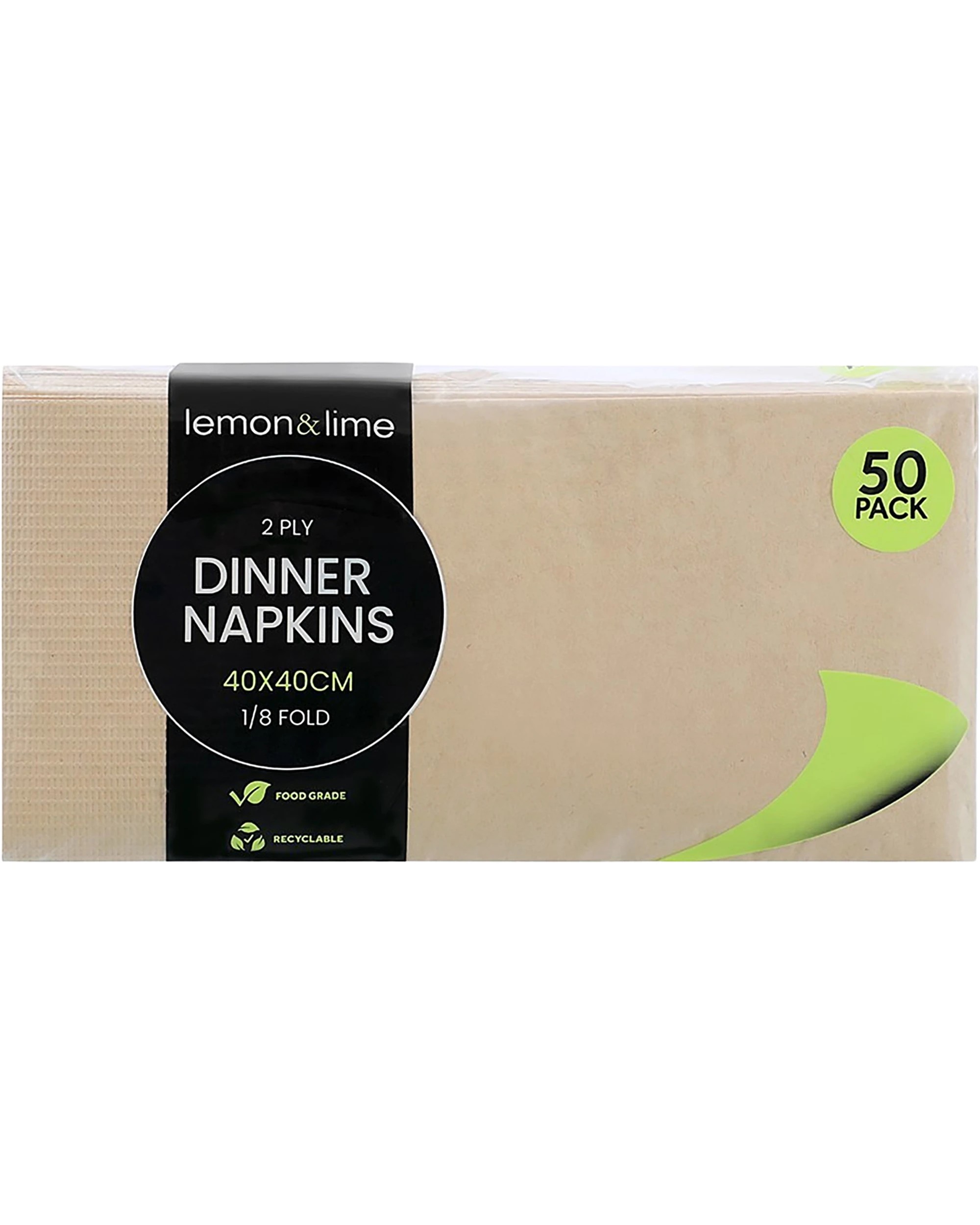 4 Lemon & Lime Natural Kraft Dinner Napkins Serviettes Pack of 50 - Natural, 4 of 4