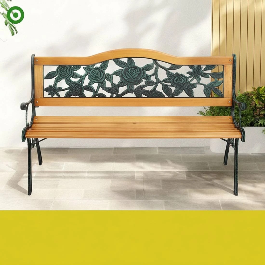 3 Gardeon Outdoor Garden Bench Seat 126cm Wooden Cast Iron 3 Seater Patio Furniture - Natural, 3 of 5
