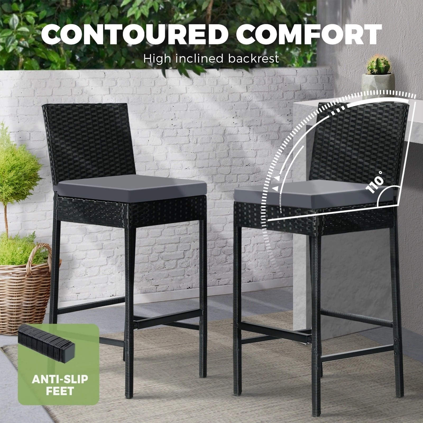 7 Livsip Outdoor Bar Table Dining Chairs Stools Set Rattan Patio Furniture 3 Piece
 - Multi, 7 of 10