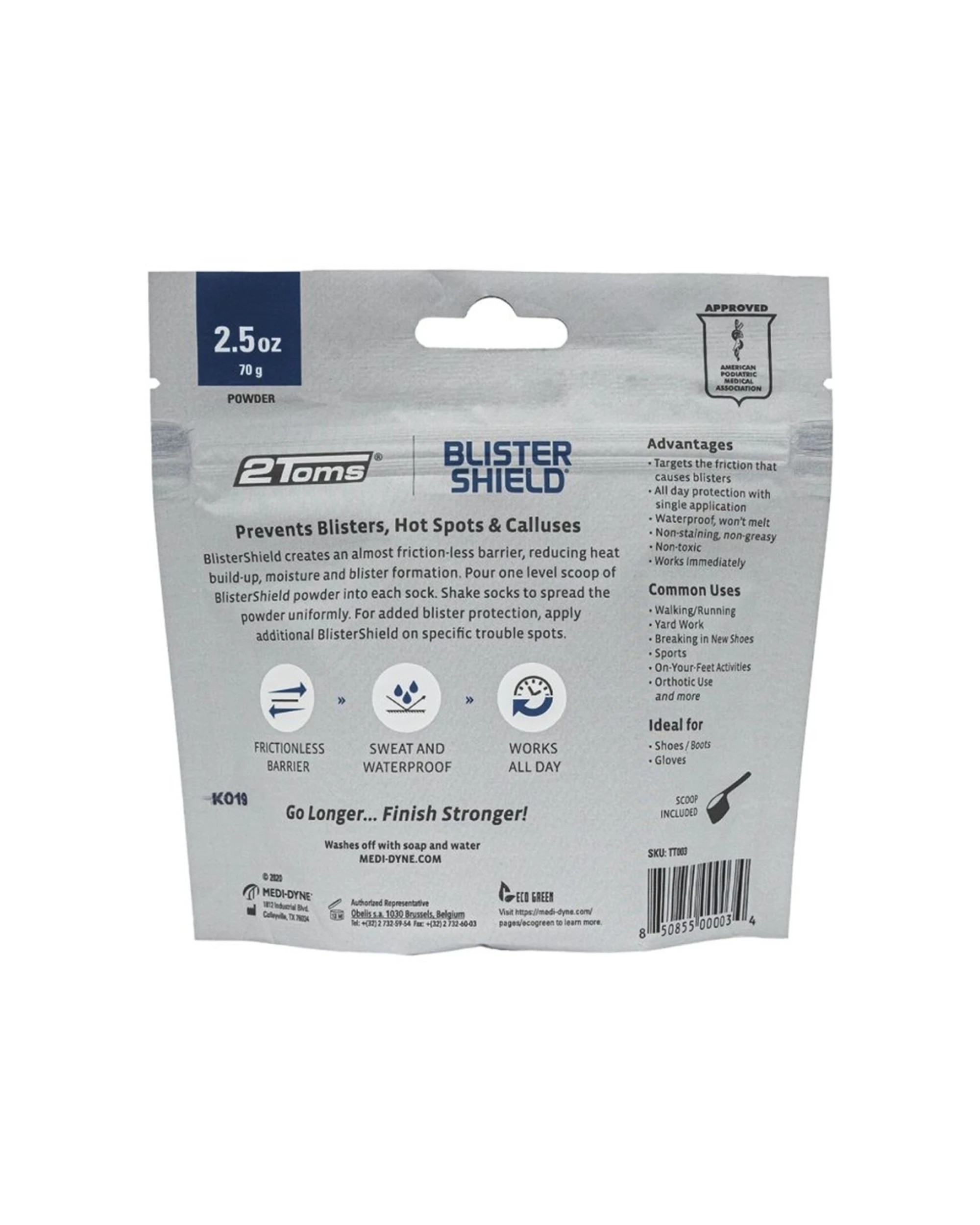 3 2Toms Blistershield Powder 70g Bag Advanced Blister Prevention - Multi - Multi, 3 of 4