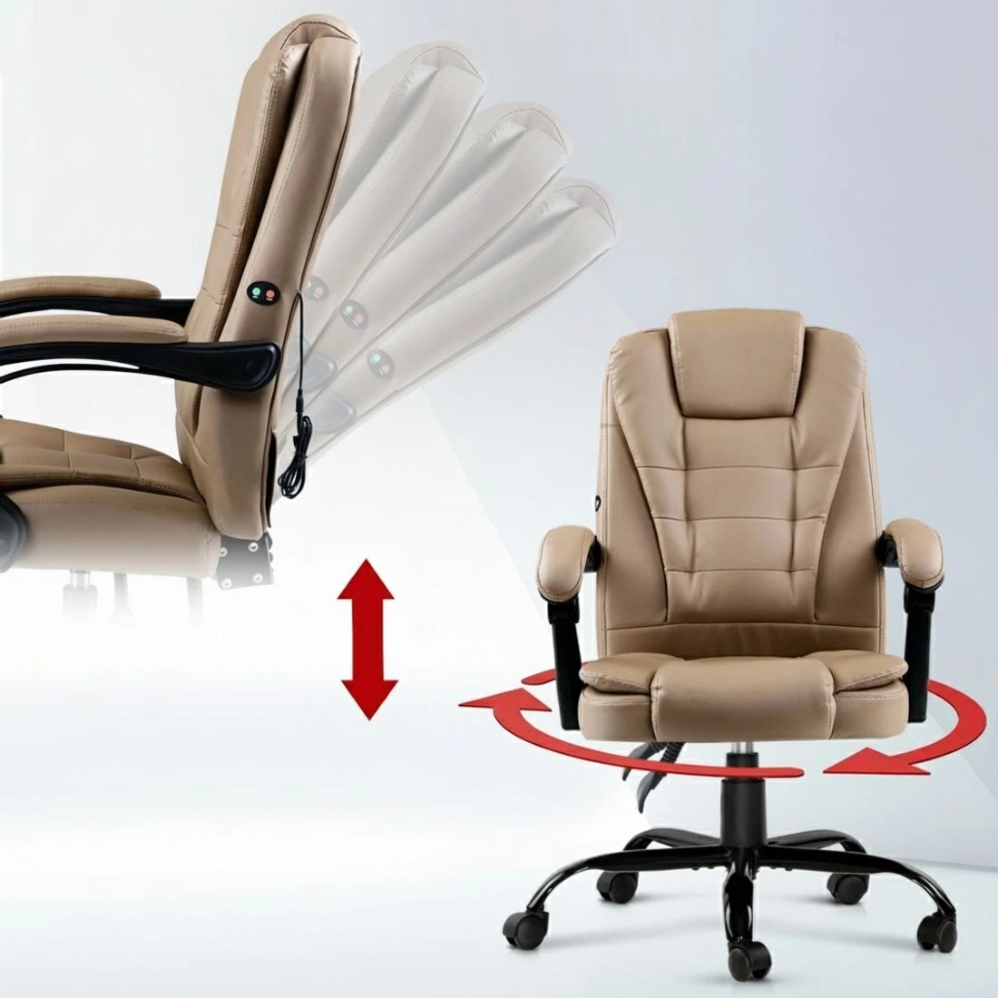 4 Artiss Massage Office Chair Executive Computer Gaming Chairs  PU Leather Espresso - Brown, 4 of 6