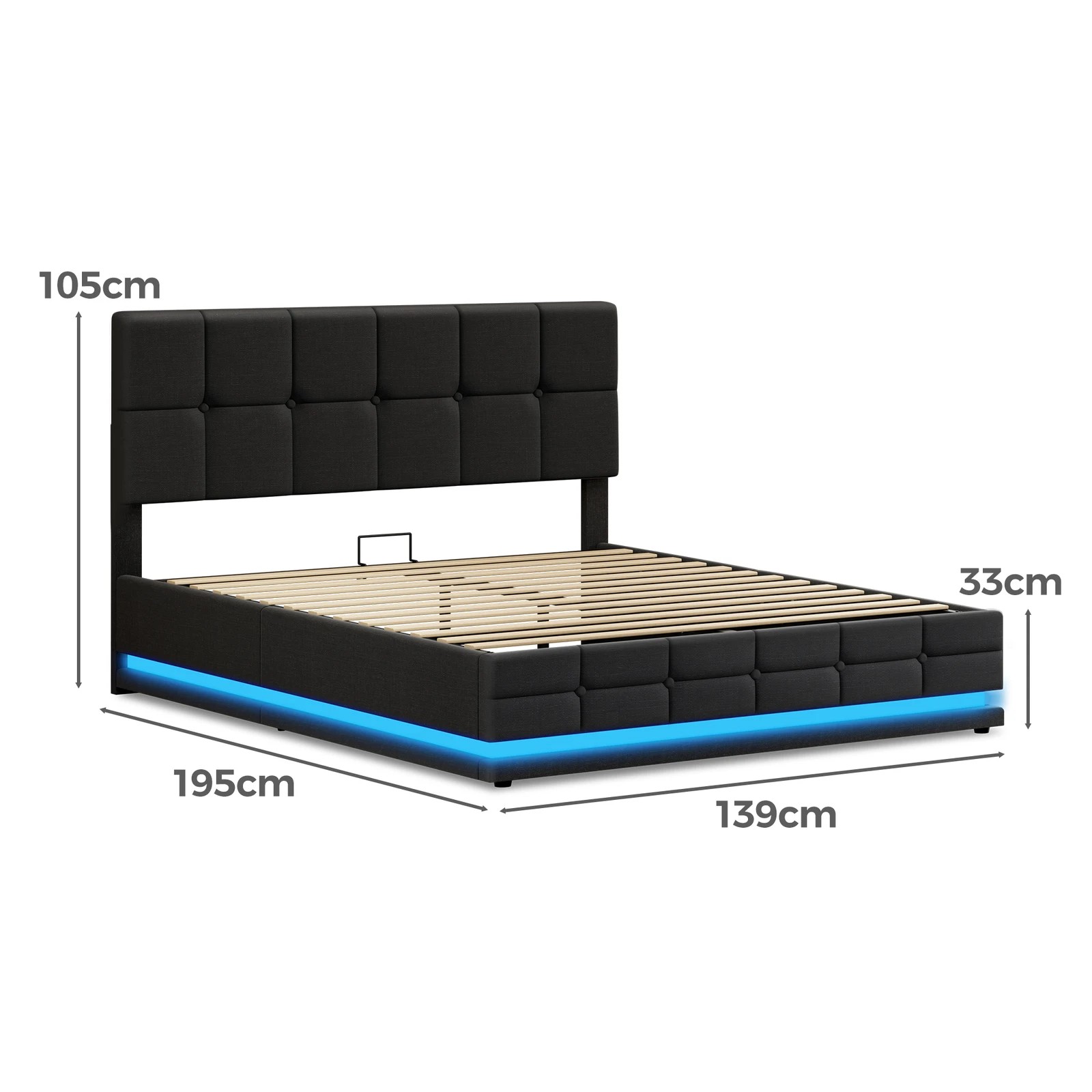 10 Alfordson Bed Frame Double Size Platform RGB LED Gas Lift Base Storage - Charcoal, 10 of 10