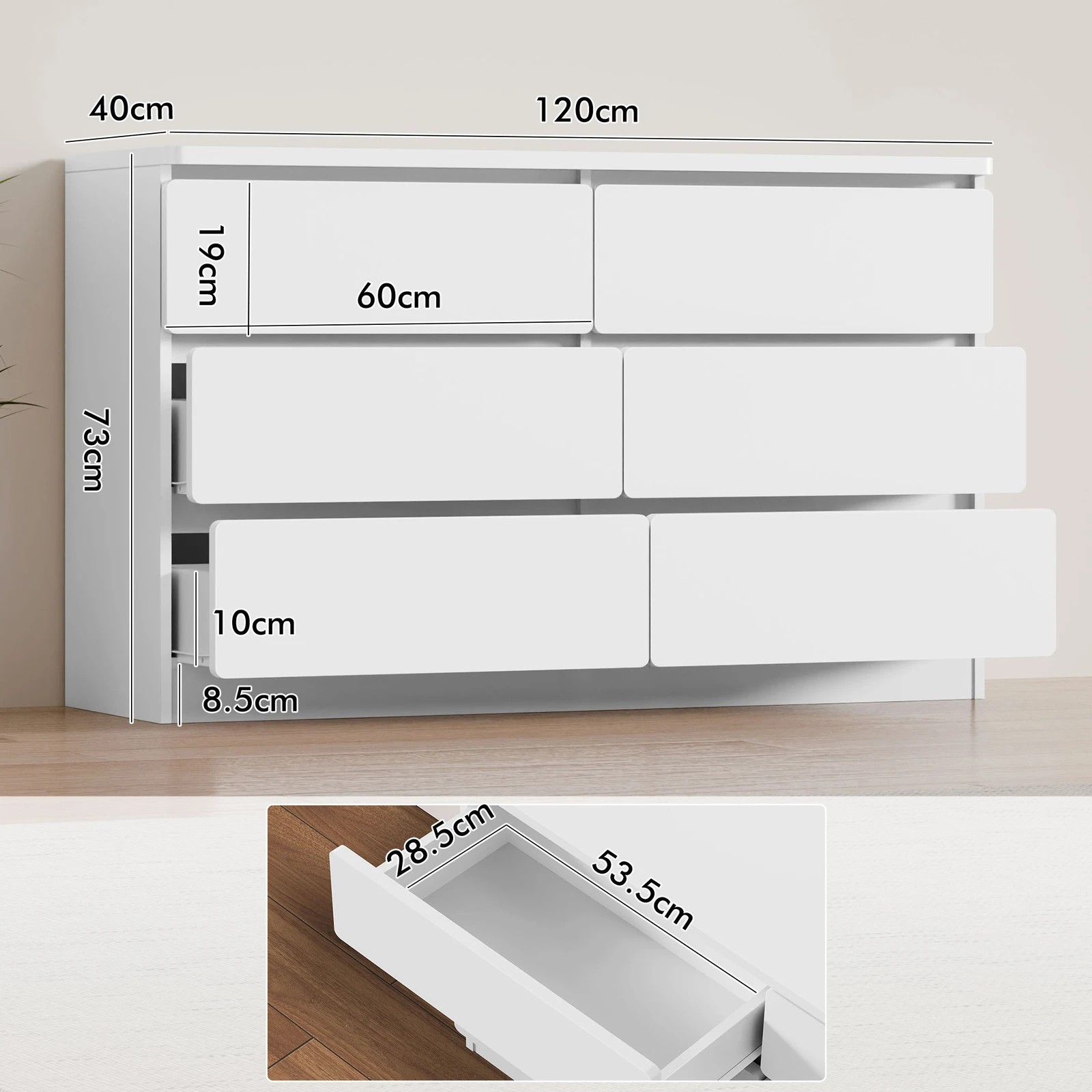 3 Alfordson 6 Chest of Drawers Minimalist Storage Cabinet Dresser - White, 3 of 10