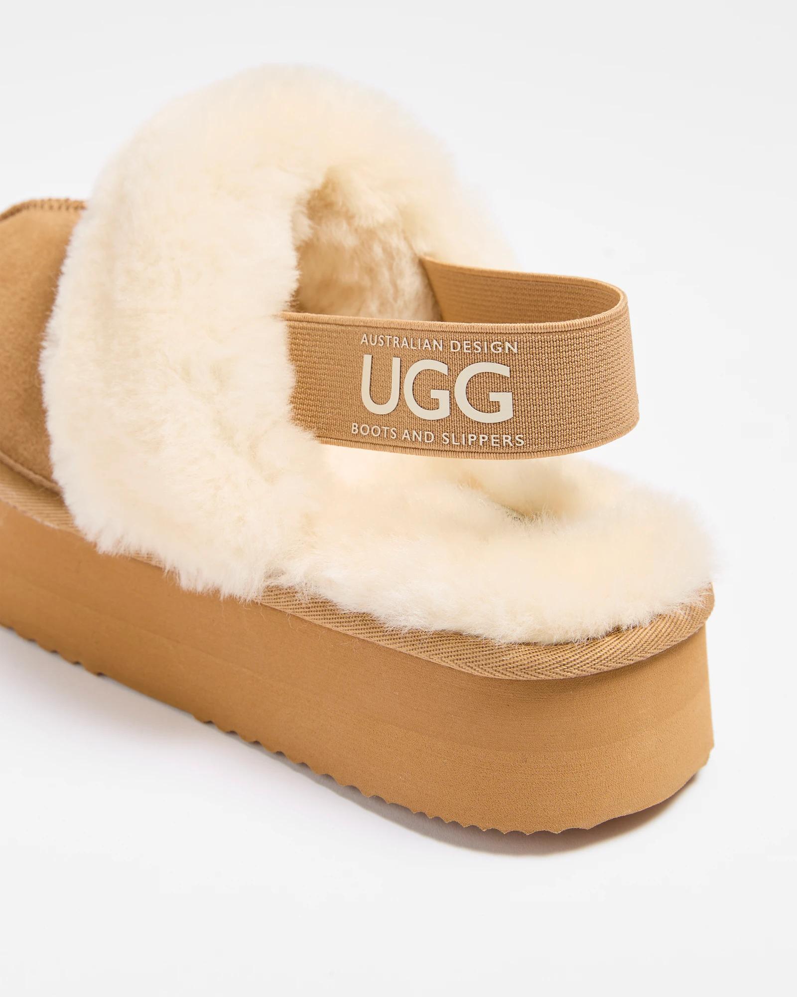 2 Australian Design Ugg Boots And Slippers Womens Sheepskin And Leather Platform Sling Back Slipper CHESTNUT, 2 of 4