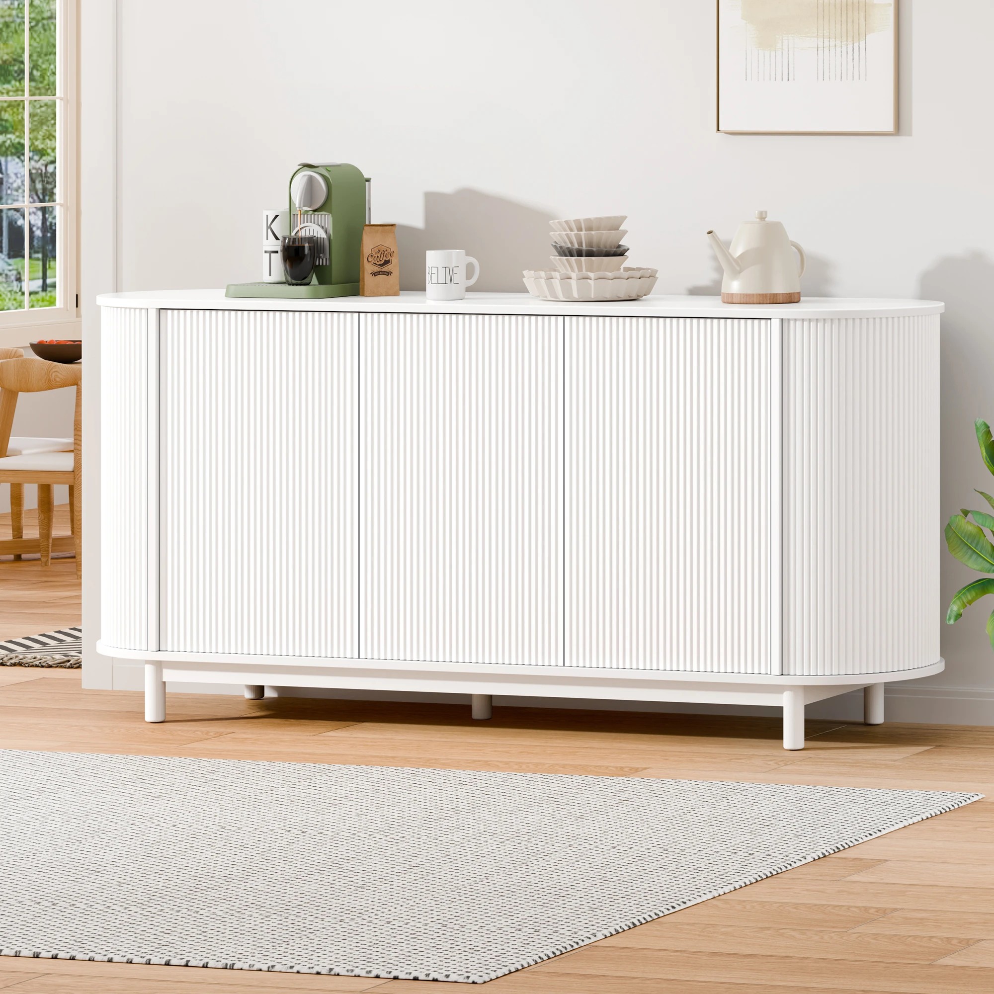 2 Alfordson Buffet Sideboard Cupboard Cabinet Storage Kitchen Pantry Hallway Table - White, 2 of 10