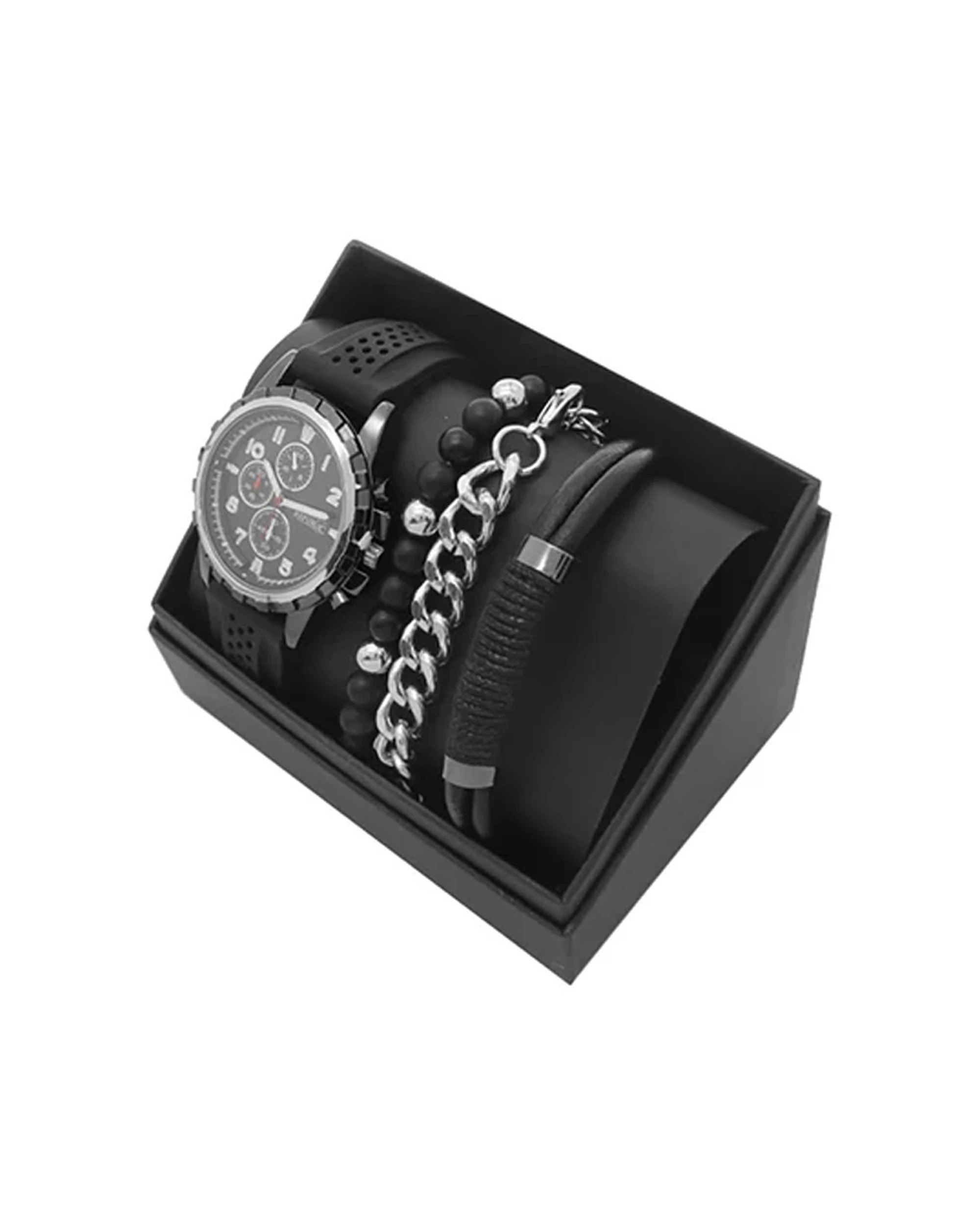 2 Mens Republic Watch Set With 3 Bracelets Alloy Watch Silicone Band Gift Set - Black, 2 of 2