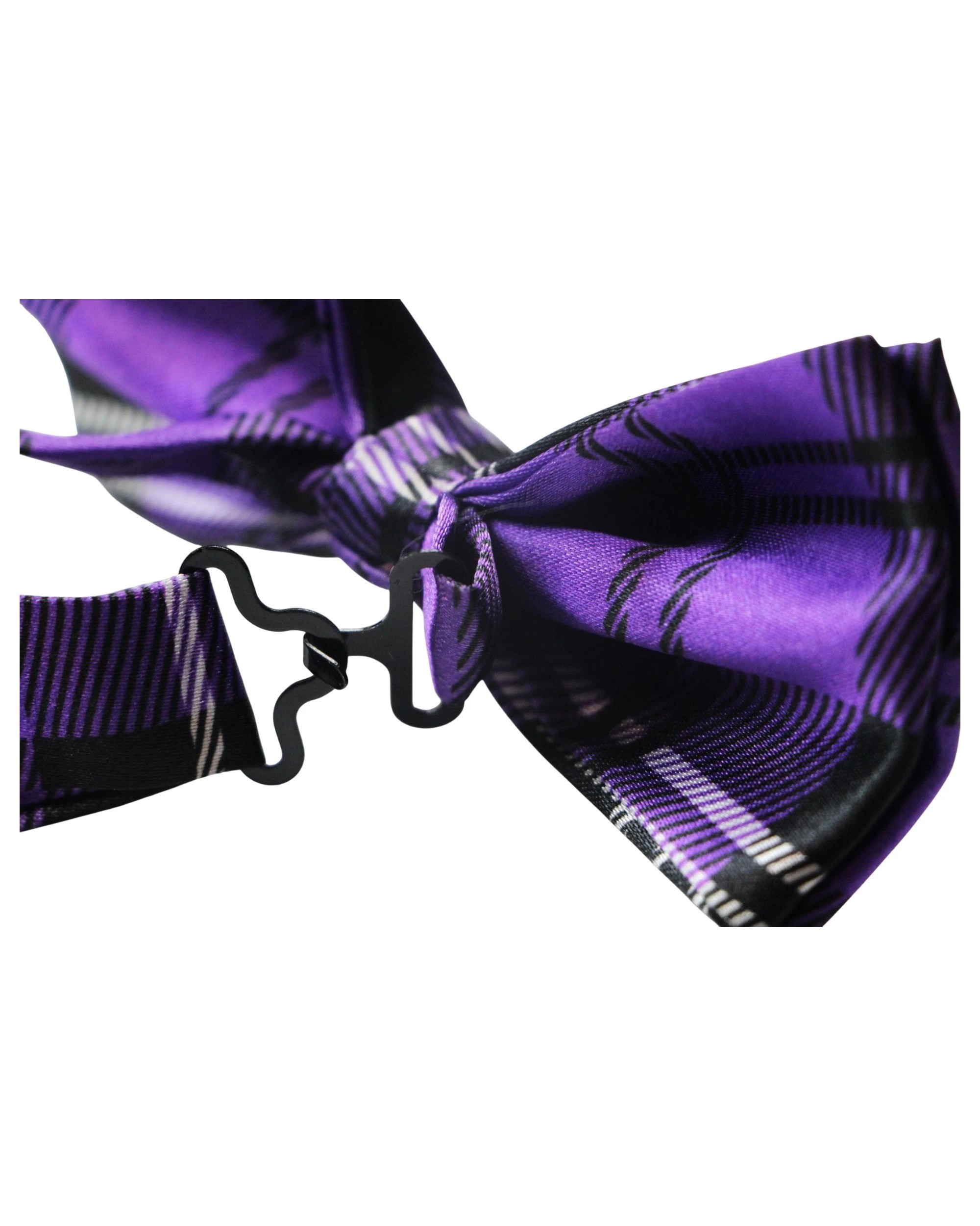 2 Zasel Mens Purple & Black Plaid Patterned Bow Tie, 2 of 3