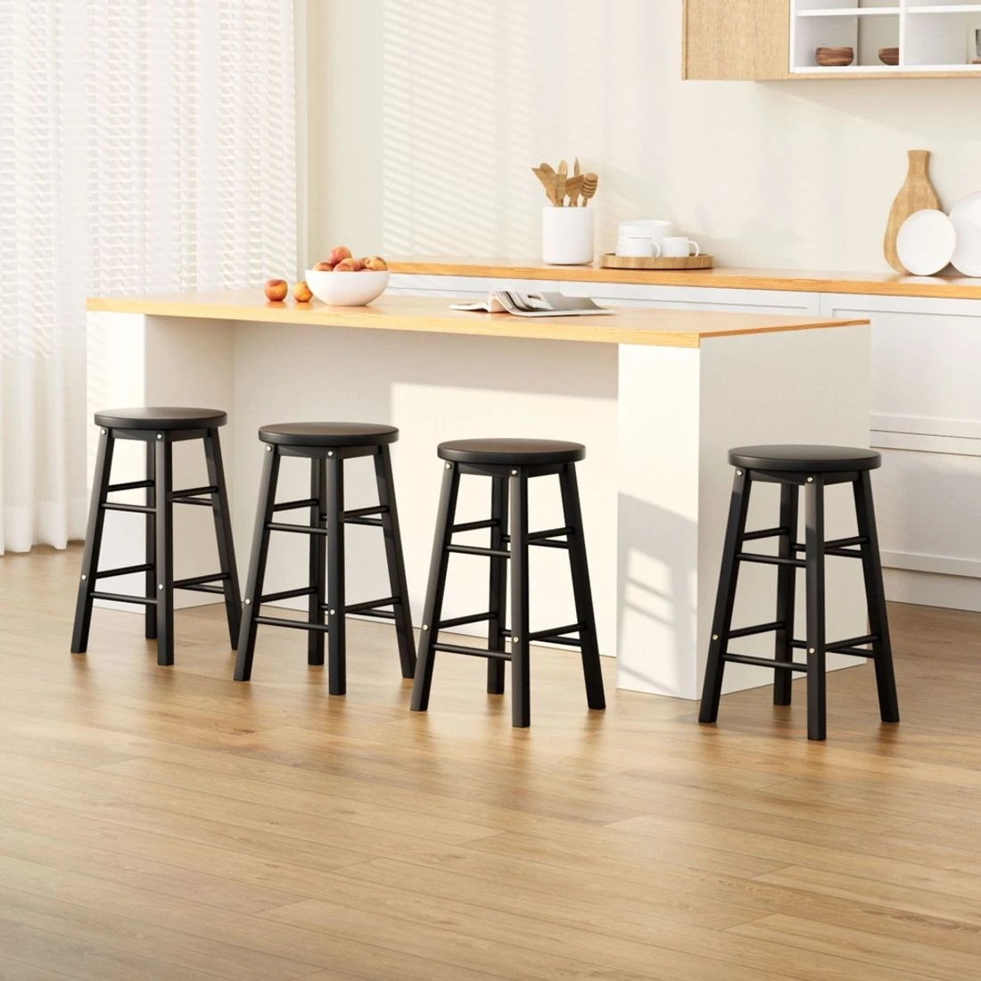 3 Artiss 4x Bar Stools Round Chairs Wooden - Black, 3 of 4