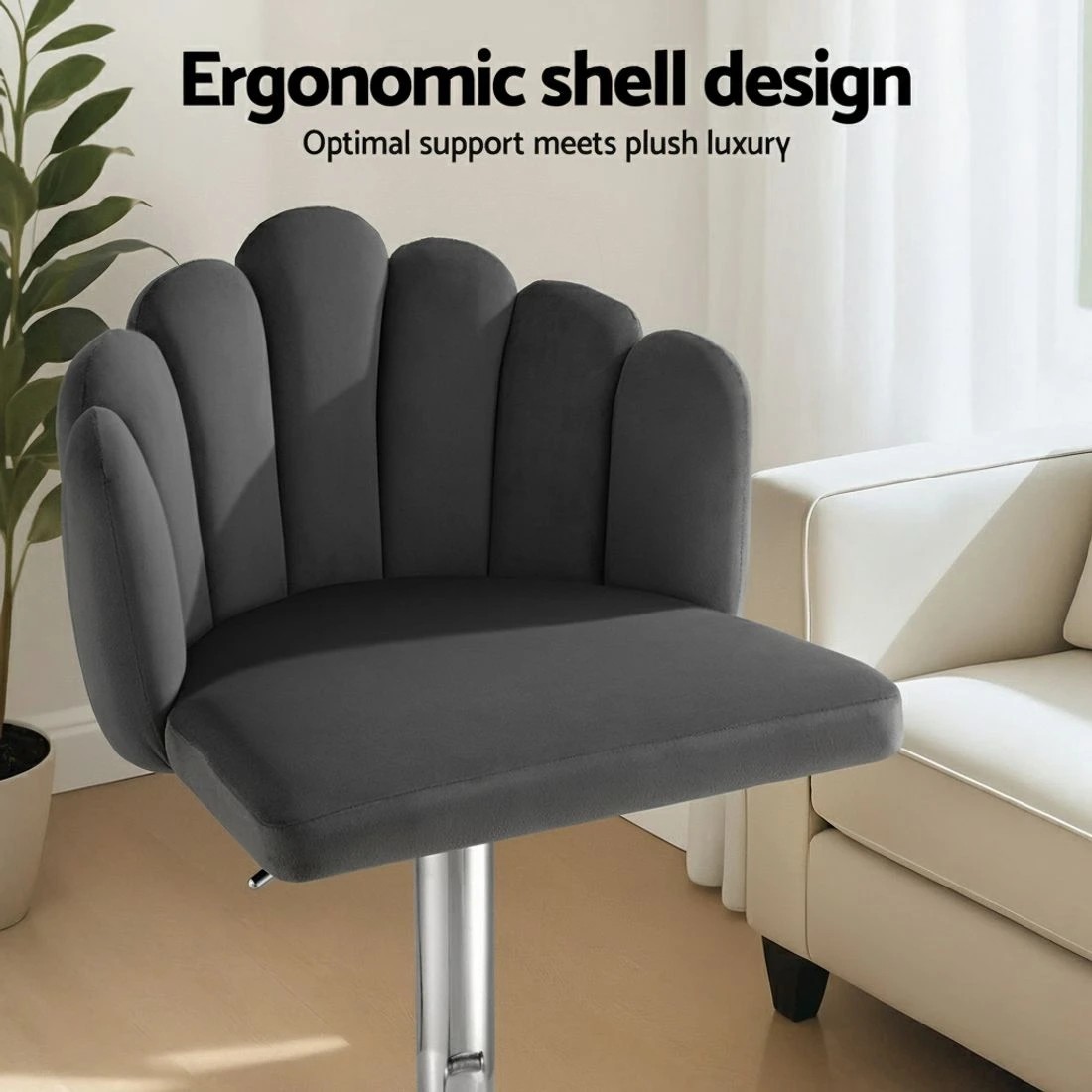 5 Artiss Bar Stool X2 Kitchen Dining Counter Gaslift Chair Adjustable Velvet - Grey, 5 of 6