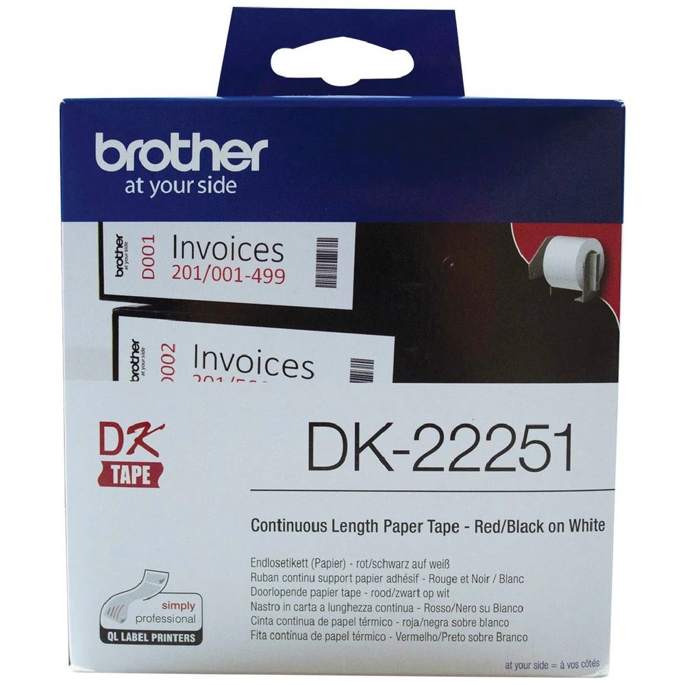 1 Brother DK 22251 Paper Tape 62mm wide Black & Red on White, 1 of 1