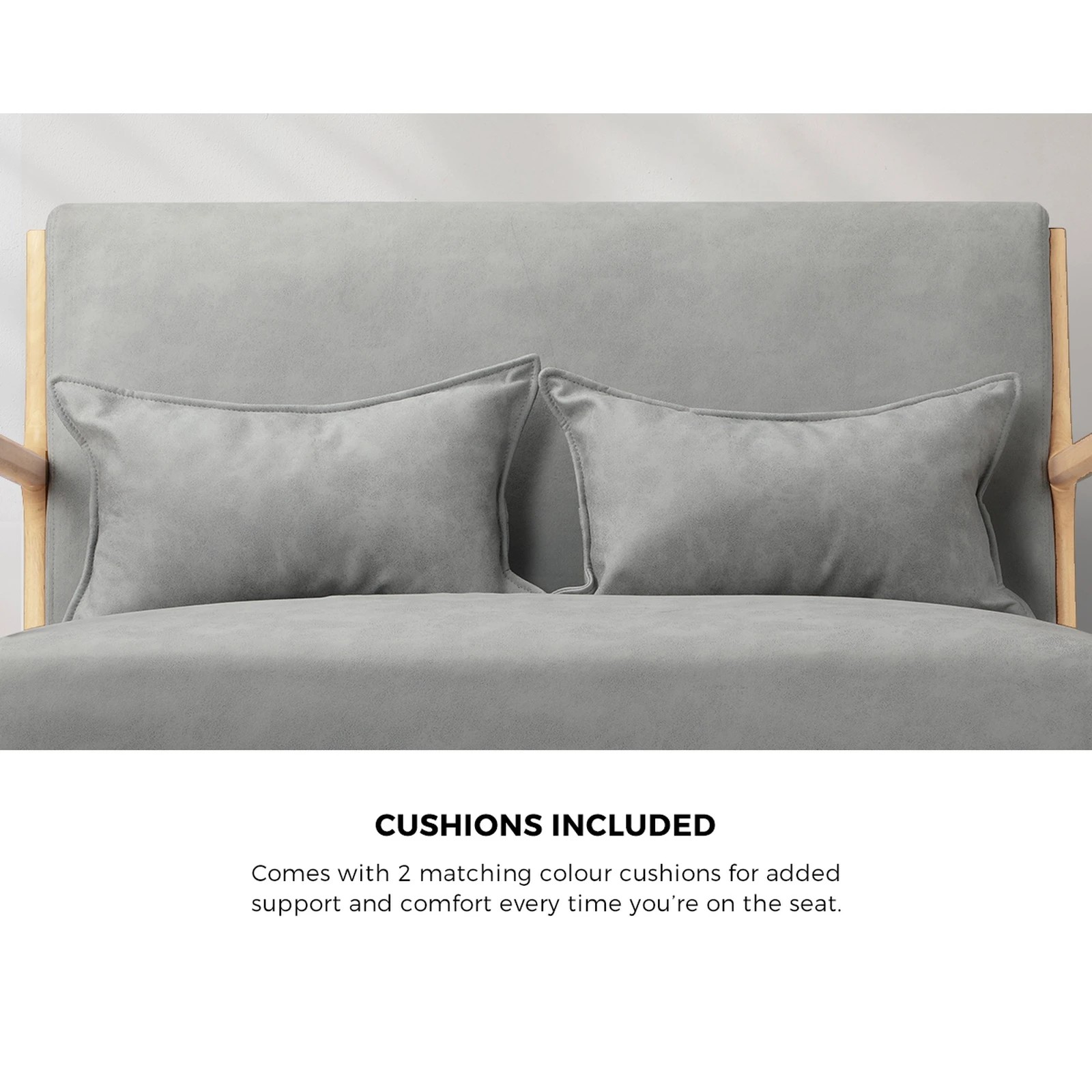 4 Oikiture Armchair Lounge Chair 2 Seater Accent Couch Sofa Fabric  Pillows
 - Grey, 4 of 10