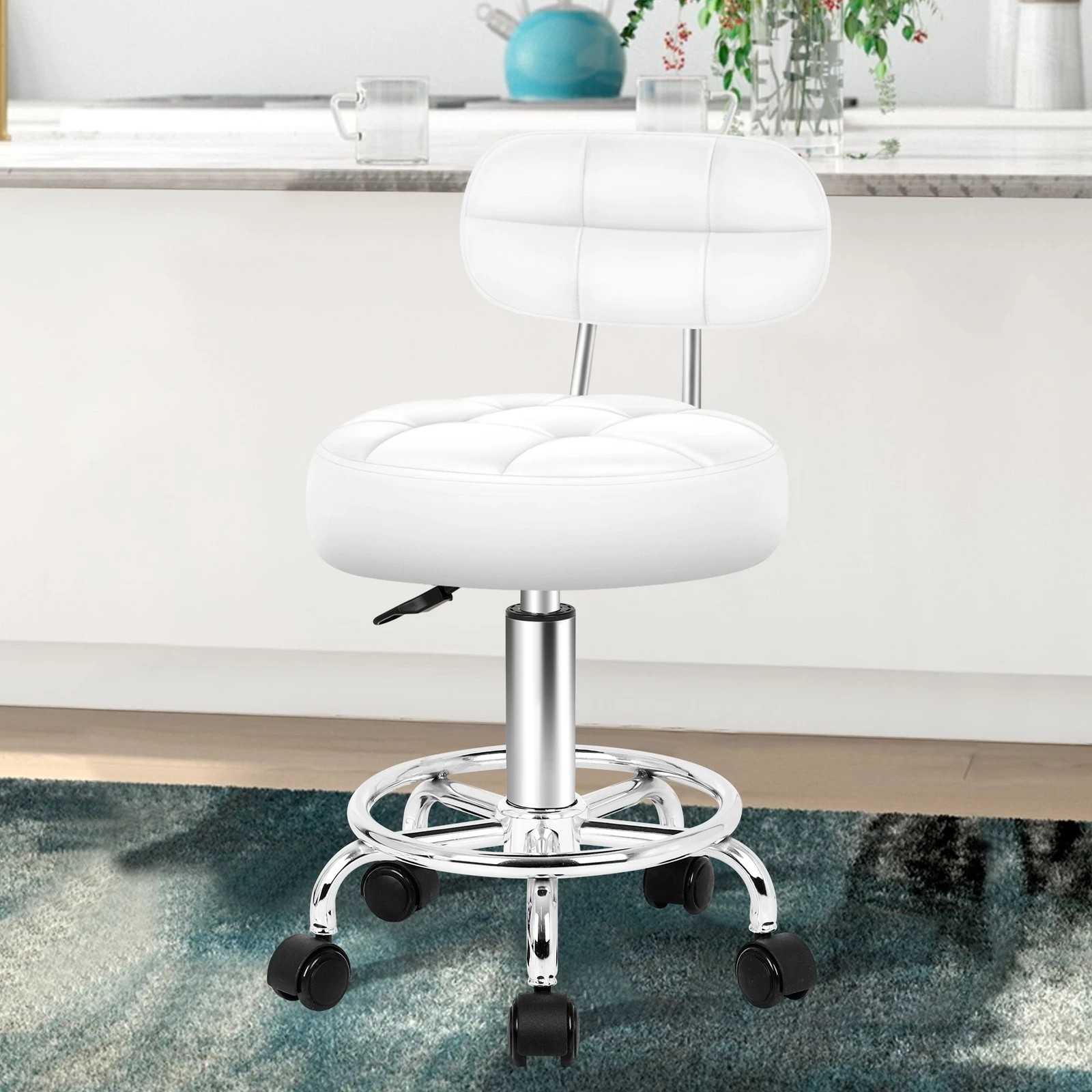 6 Alfordson Salon Stool Backrest Swivel Barber Hair Dress Chair Riley - White, 6 of 7