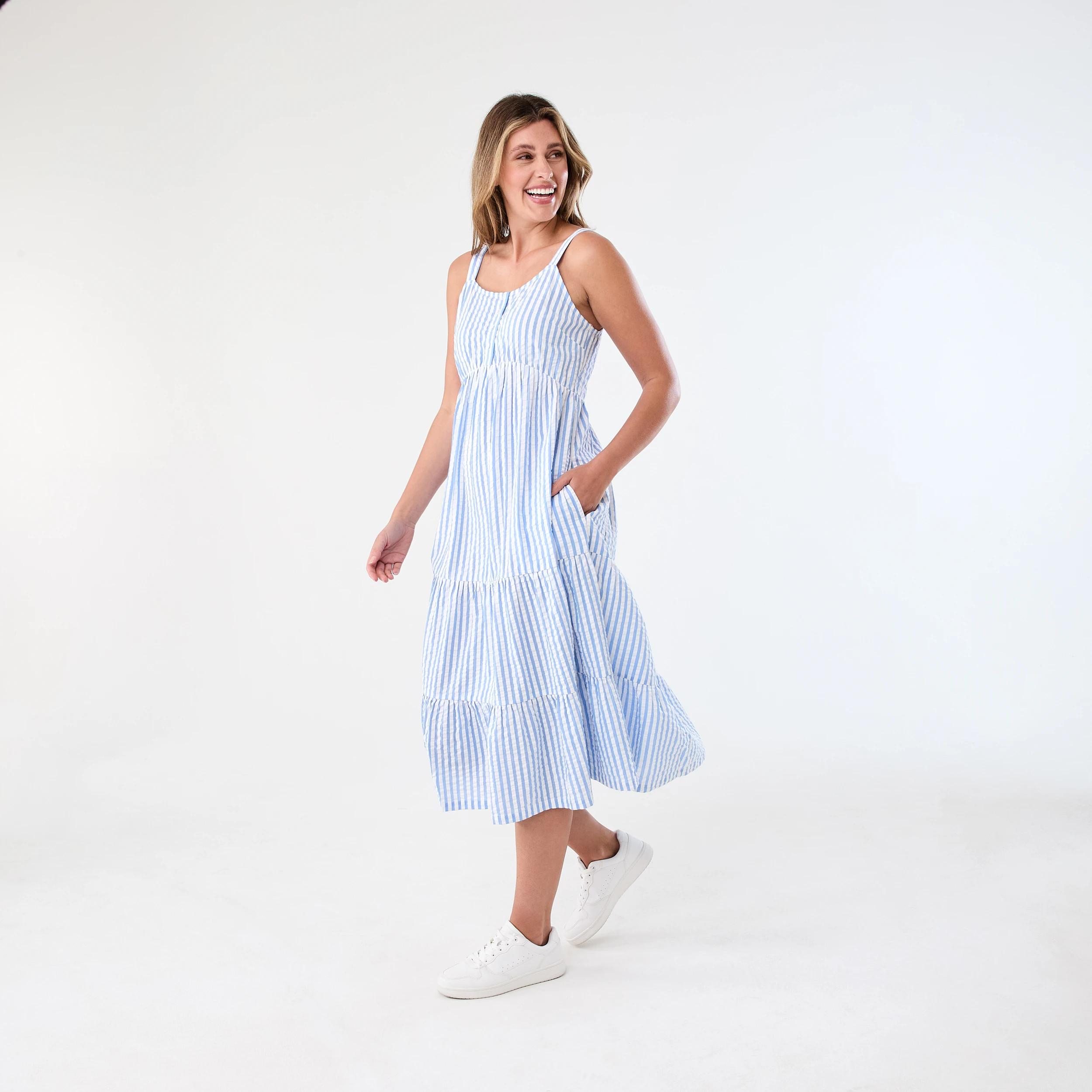 2 Maternity Sleeveless Dress Blu Stripe, 2 of 7