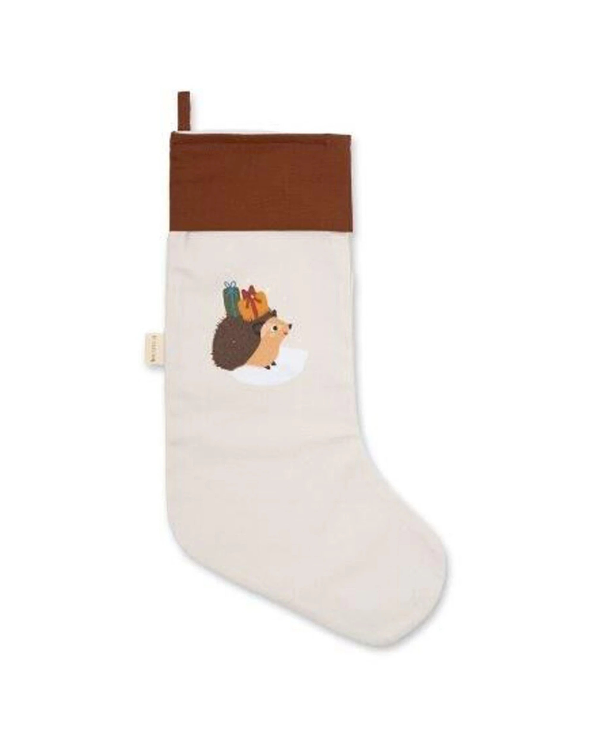 1 Fabelab Christmas Woodland Stocking Socks Hanging Decor Hedgehog Organic 30x52cm - Beige, 1 of 3