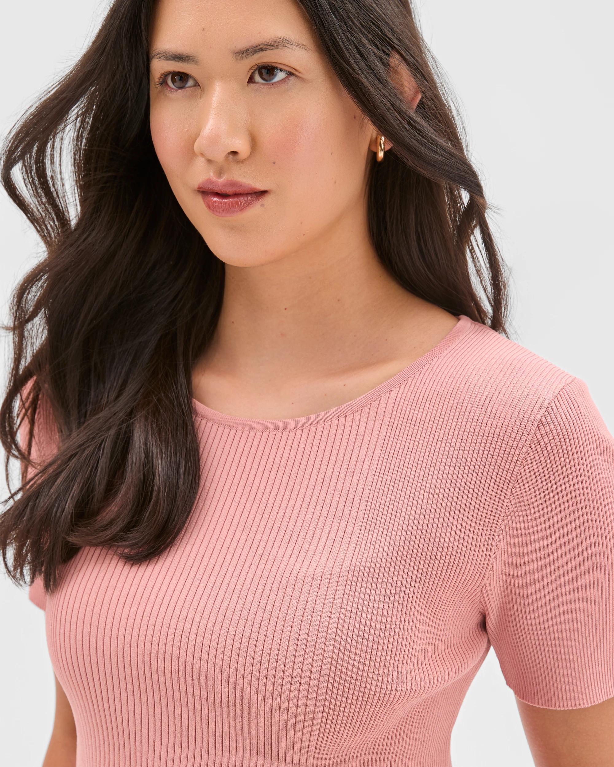 5 Preview Ultimate Rib Knit T-Shirt BLUSH PINK, 5 of 5