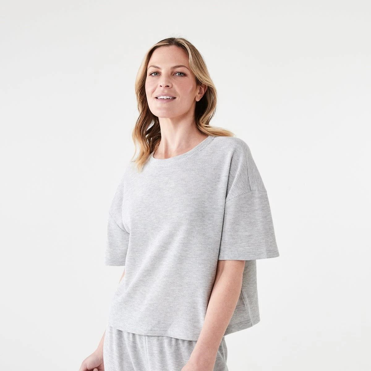 1 Waffle Boxy T-shirt SILVER MARLE, 1 of 6