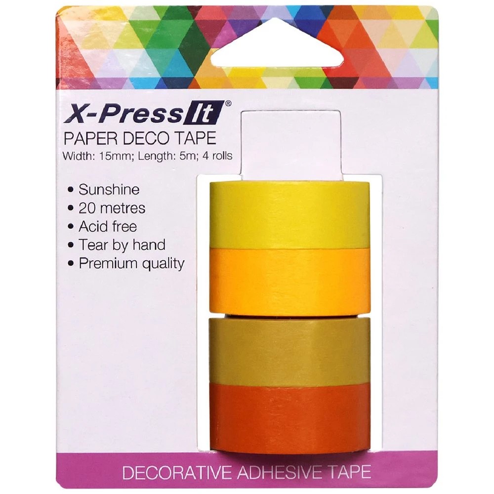 1 X-Press It Paper Deco Tape 15mm x 5m Sunshine 4 Pack, 1 of 4