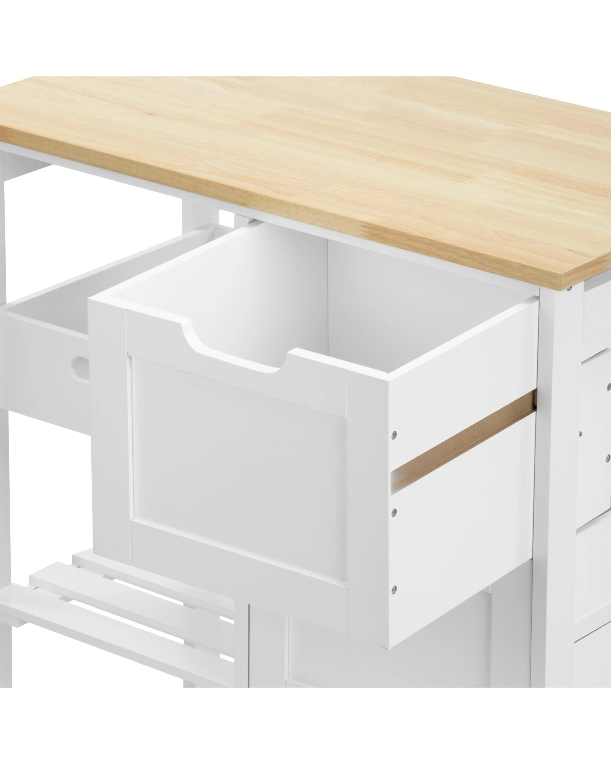 4 Kodu Mobile Kitchen Trolley Drinks Caddy 3 Drawers 2 Shelves White and Oak, 4 of 6
