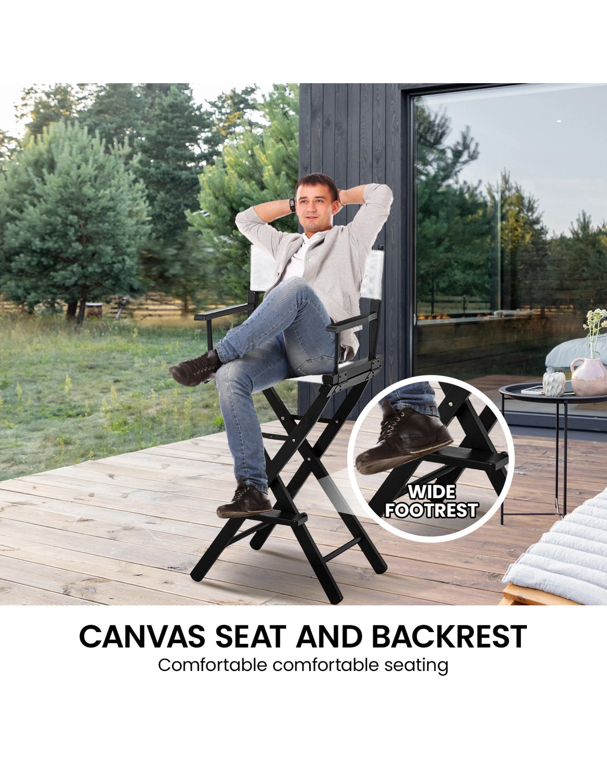 5 Sarantino White Tall Directors Chair Beech Wood Frame With Canvas Seat, 5 of 9