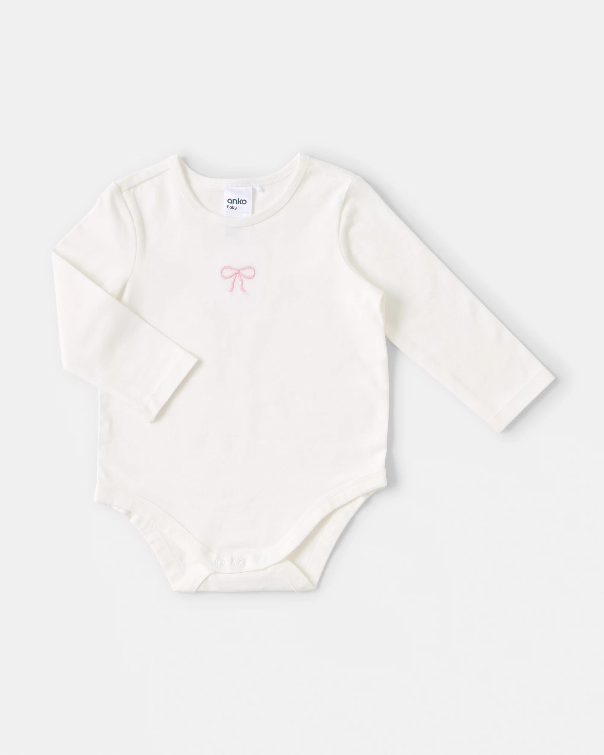 3 3 Pack Cotton Long Sleeve Bodysuits Pink Bows, 3 of 8